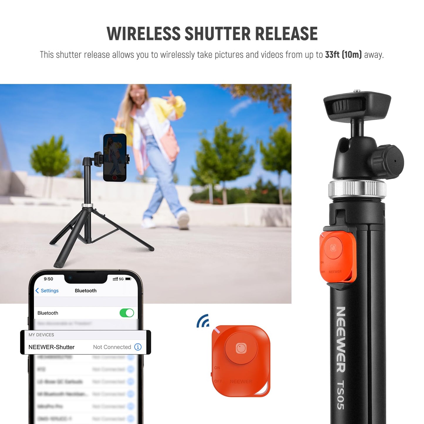 NEEWER Phone Tripod for Cell Phone & Camera with Remote, 62.9" All Metal Selfie Stick Travel Vlog Tripod Stand for iPhone with Phone Holder, Portable Camera Tripod for Canon Sony DLSR GoPro, TS05