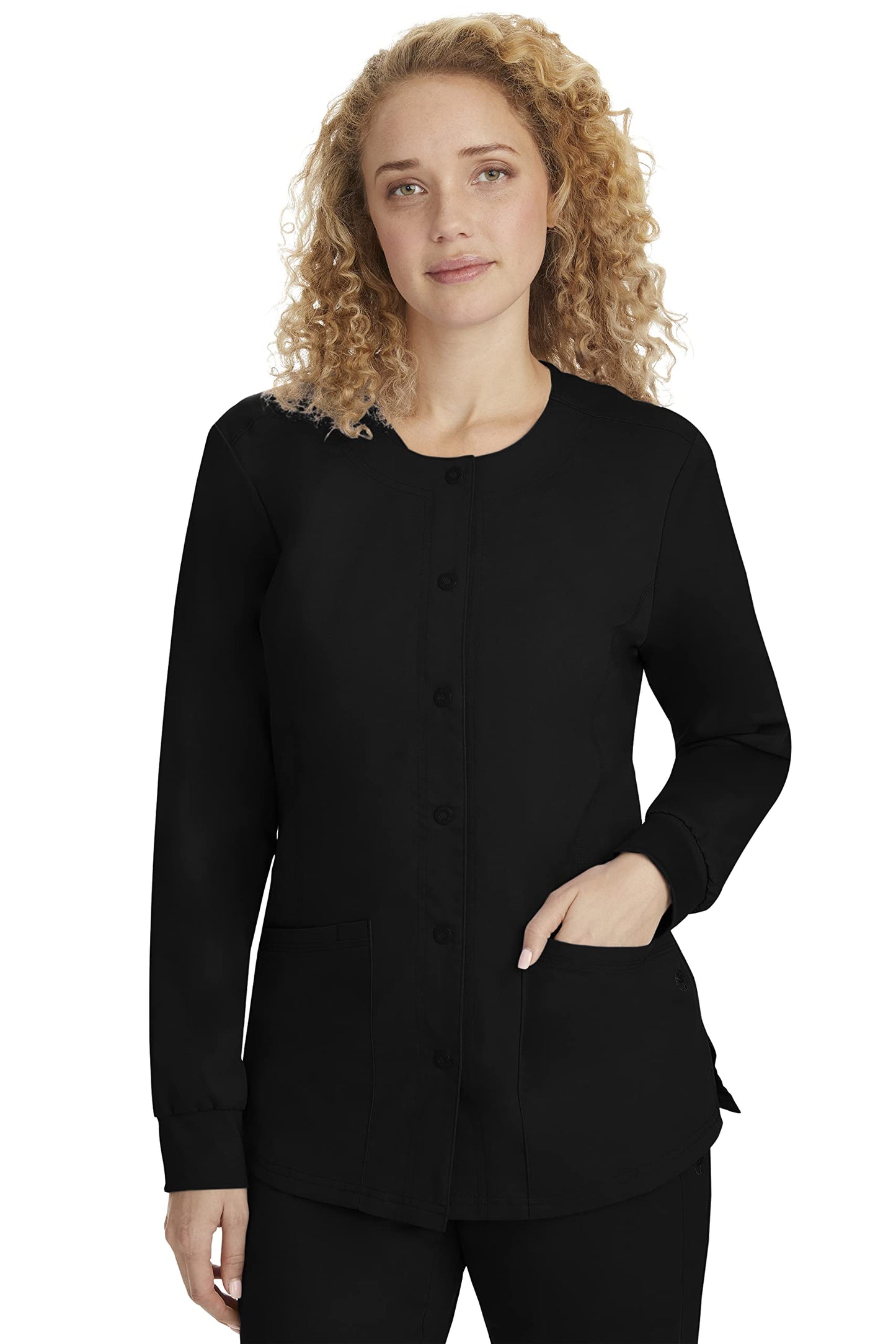 Healing Hands Women's Snap Front Scrub Jacket Daisy 2-Way Stretch Uniform 5063 Black S