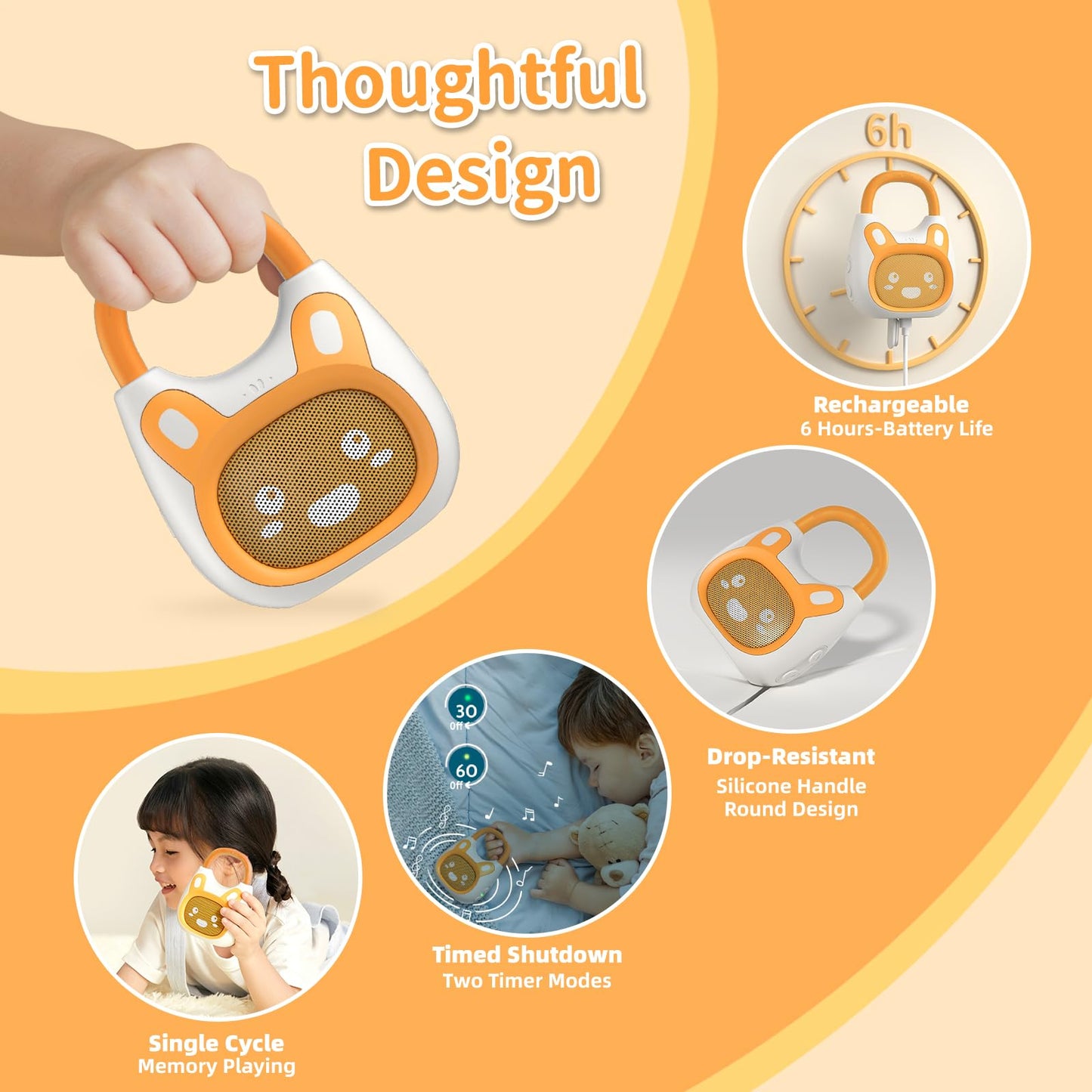alilo Pocket Bunny Portable Sound Machine for Baby, Kids Audio Player Preloaded 120+ Stories/Music/Lullabies/Soothing Sound, 3 Timers and Memory Function Bluetooth Speaker (with Lanyard and Loop)