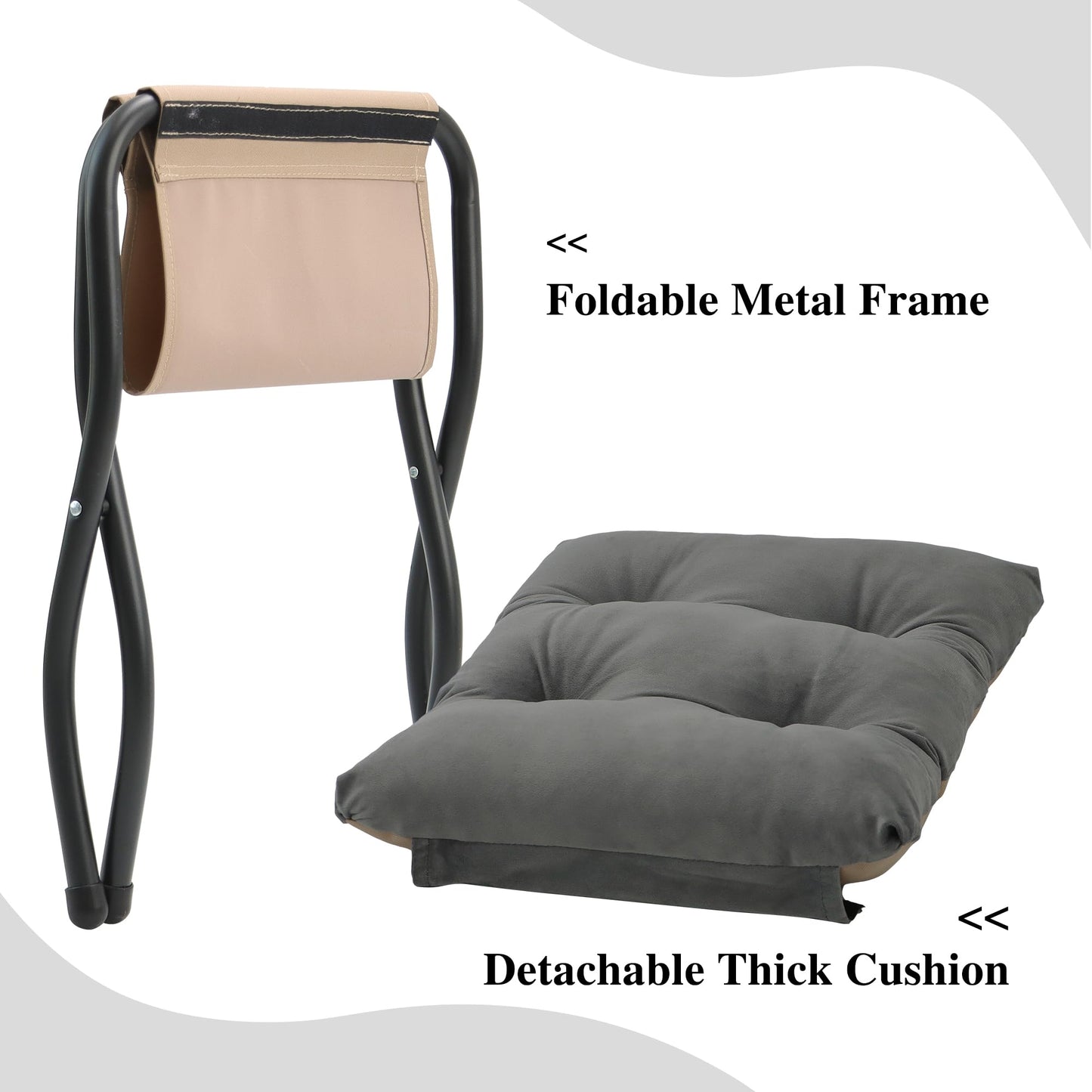 Mordchil HF 15"(H) Folding Ottoman, Foldable Footrest Stool, Portable Small Foot Stool for Couch, Collapsible Foot Rest Ottoman for Sofa, Accent Padded Ottomans for Living Room, Bedroom, Dark Grey