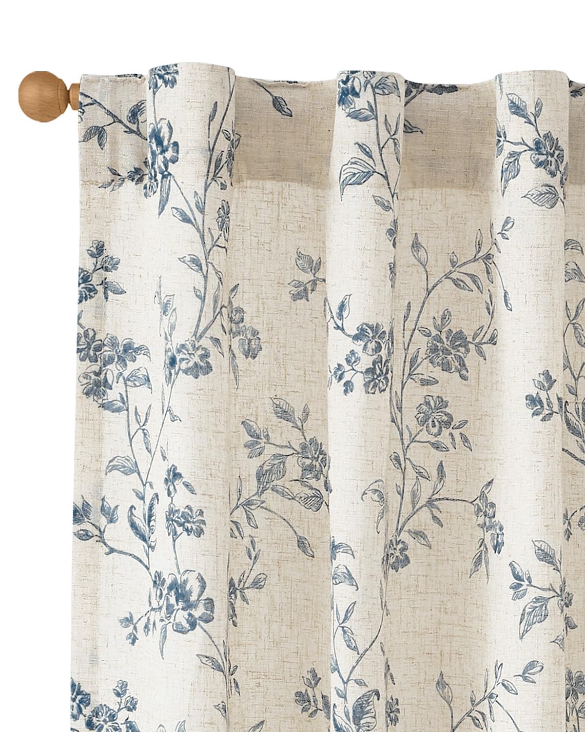 jinchan Linen Floral Curtains for Living Room 84 Inch Length Blue Printed Curtains Back Tab French Country Farmhouse Flower Patterned Drapes Bedroom Window Curtain Set 2 Panels