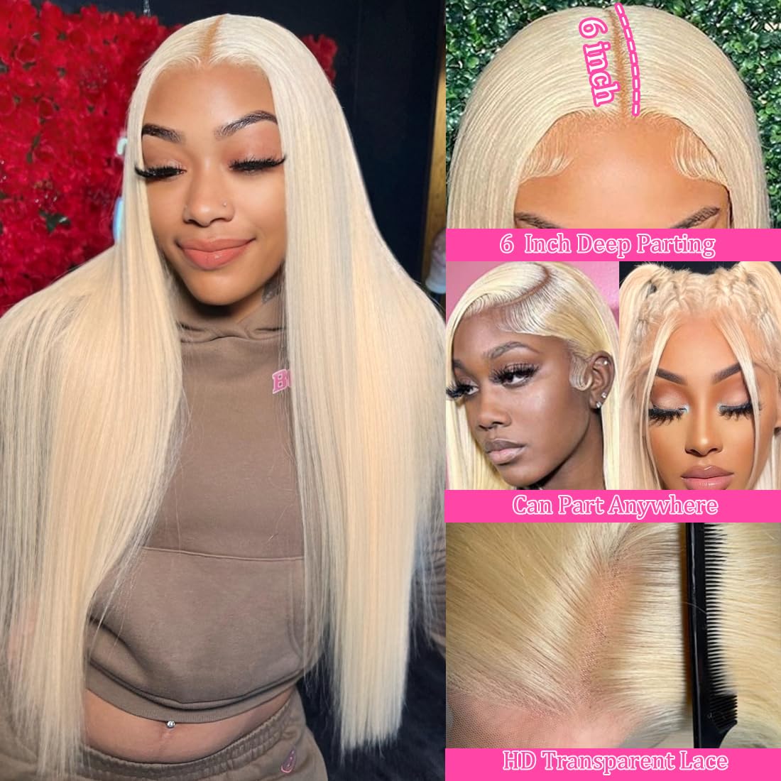 26 Inch 613 Lace Front Wig Human Hair Blonde 13X6 HD Transparent Lace Front Wigs Human Hair 180% Density Blonde Glueless Wigs Human Hair 613 HD Straight Lace Frontal Wigs Human Hair Pre Plucked