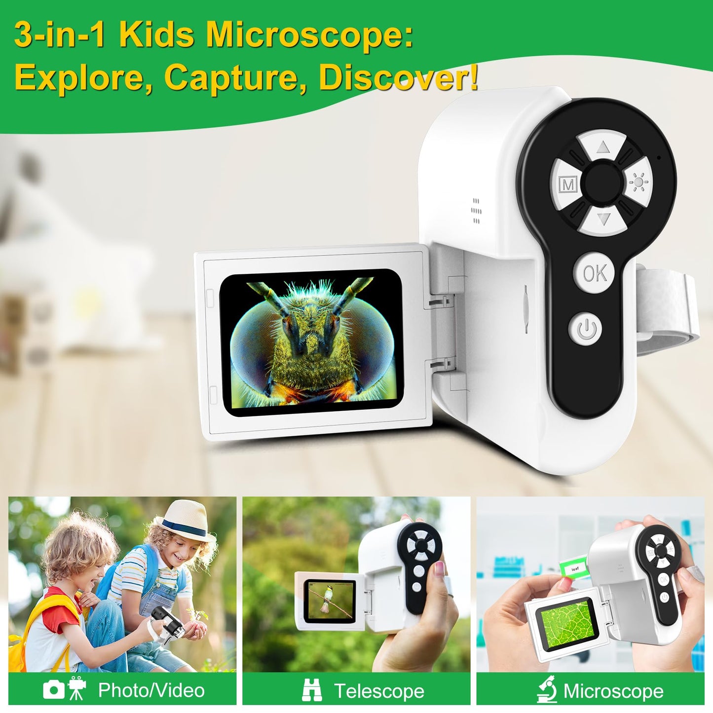 Laradola Microscope for Kids: Mini Pocket Digital Microscope 1000X Zoom Science Kits Learning & Educational STEM Toys for Age 3 4 5 6 7 8 10-12 Boys Girls Christmas Birthday Gifts