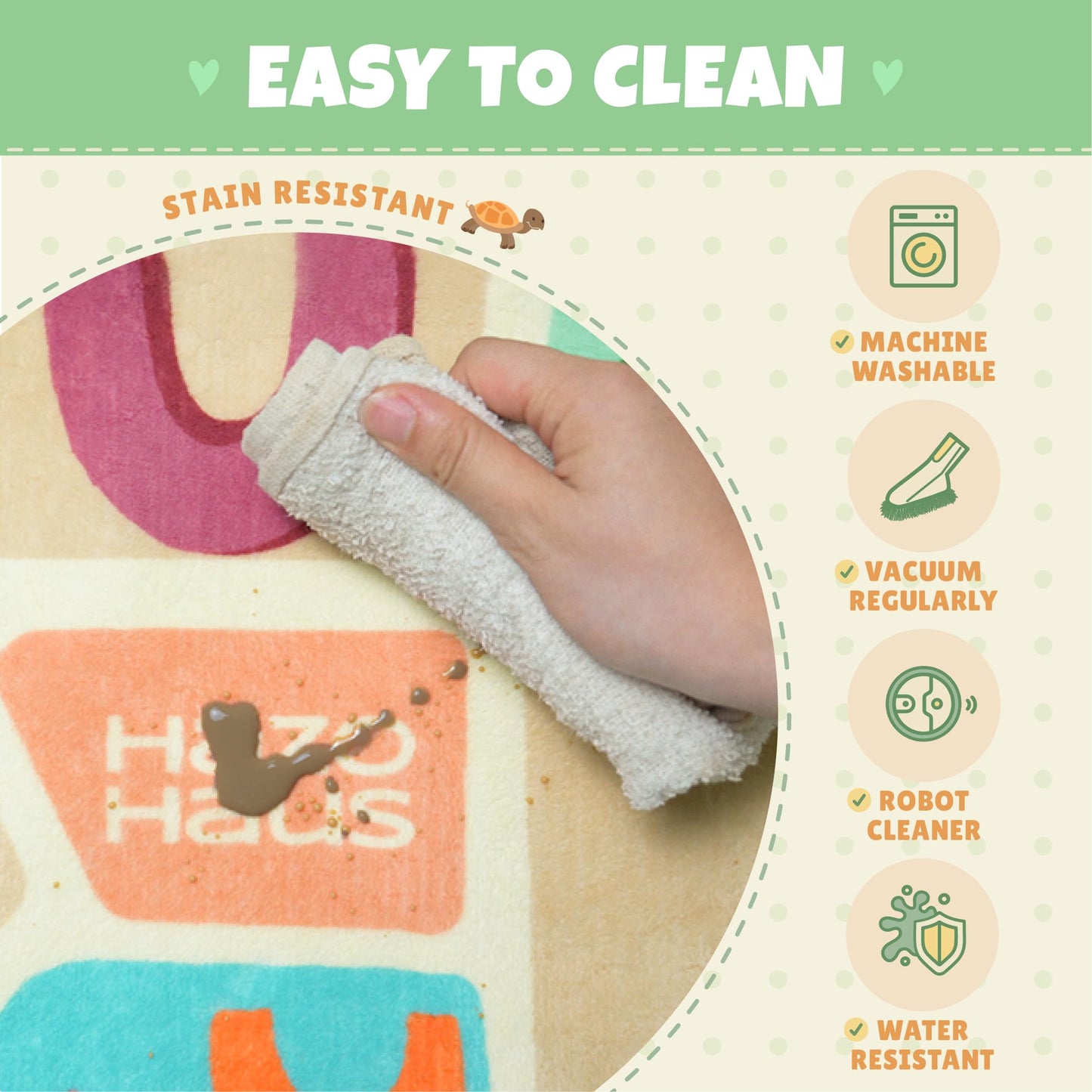 Washable Kids Playroom Rug – 5x7 Play Rug for Preschool Toddlers, Baby Girls, Educational with Cute Animals – Non-Slip, Stain Resistant, Soft & Safe for Bedroom, Play Room and Classroom - Blue