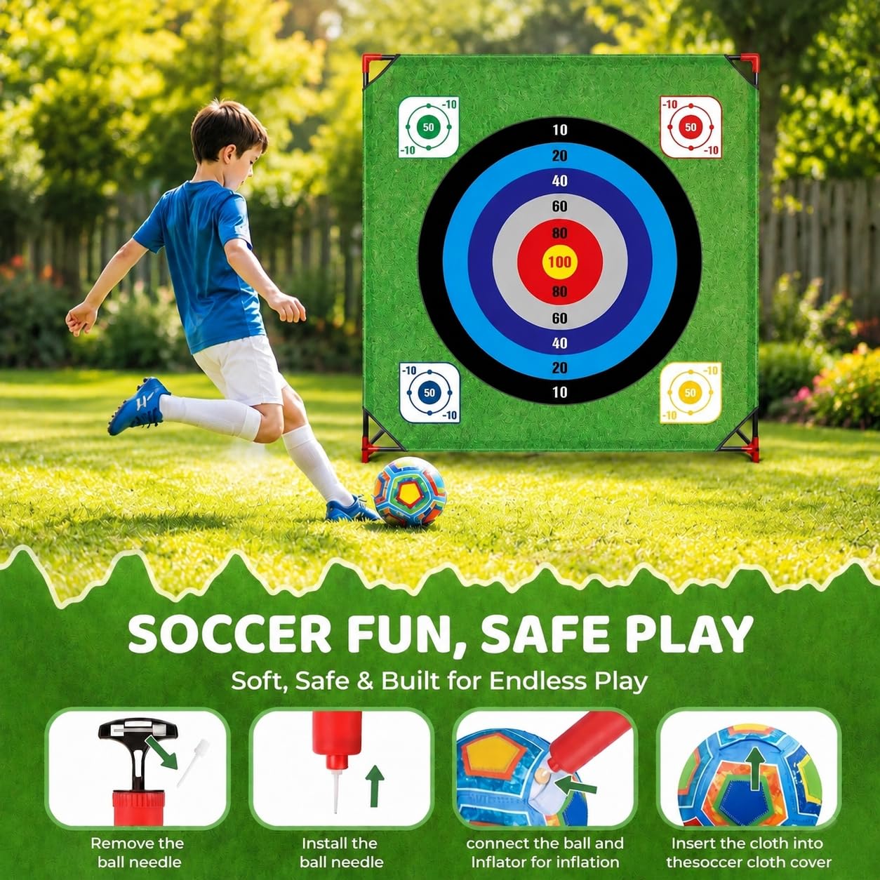 Yoyoom Golf Chipping Game with Stand, 4 in 1 Battle Golf Game with Putting Mat, 16 Sticky Balls, 8 Bean Bags, 6 Axes, 2 Soccer Balls, Indoor Outdoor Chip Sticky Practice Set for Teen & Adult