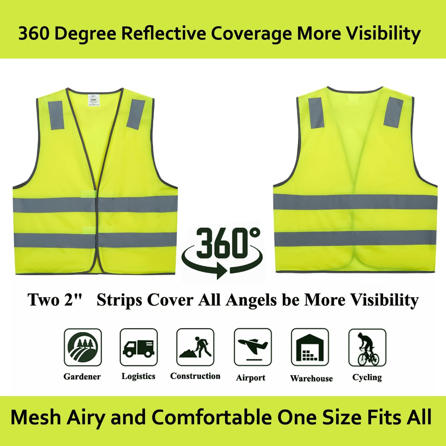 Lavori-AK Safety Vests 20 Pack Bulk - Yellow Reflective High Visibility Construction ANSI Class 2 Work Vests for Men,Woman,Hi Vis Mesh and Neon Silver Strip