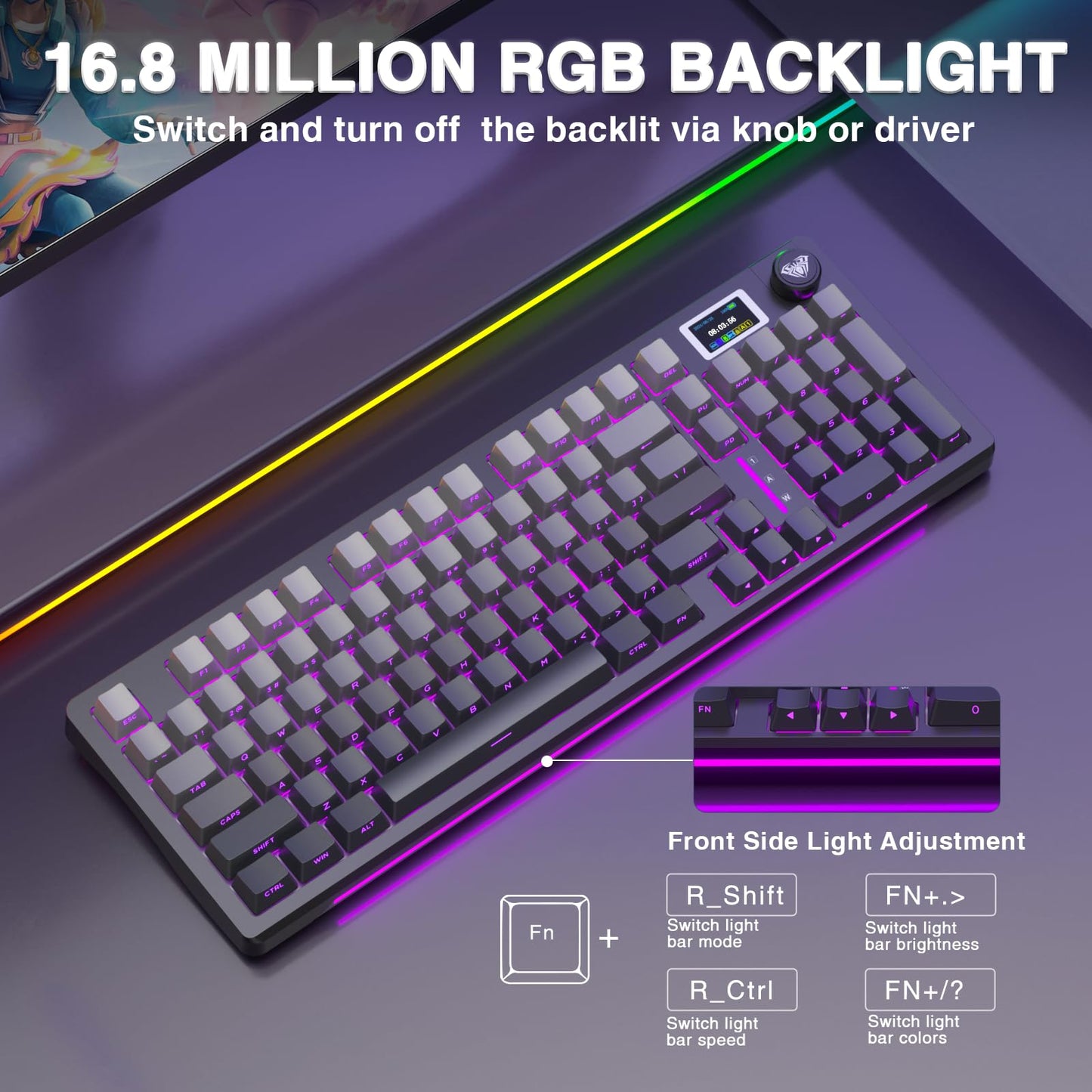 AULA S98 Pro Wireless Mechanical Keyboard with Screen & Knob,2.4GHz/USB-C/BT5.0 Gasket Hot Swappable Creamy Keyboard,Pre-lubed Linear Switches,Side Printed PBT Keycaps,RGB Backlit Gaming Keyboard