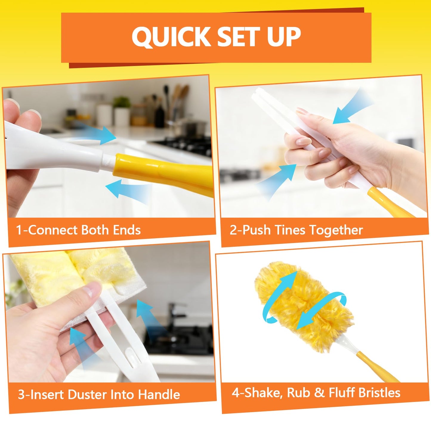EKACO Heavy Duty Duster Refills for Swiffer Duster (60 Count) | 360° Unscented Disposable Multisurface Dusters with 1 Handle- for Home, Blinds, Fans & Corners, Yellow