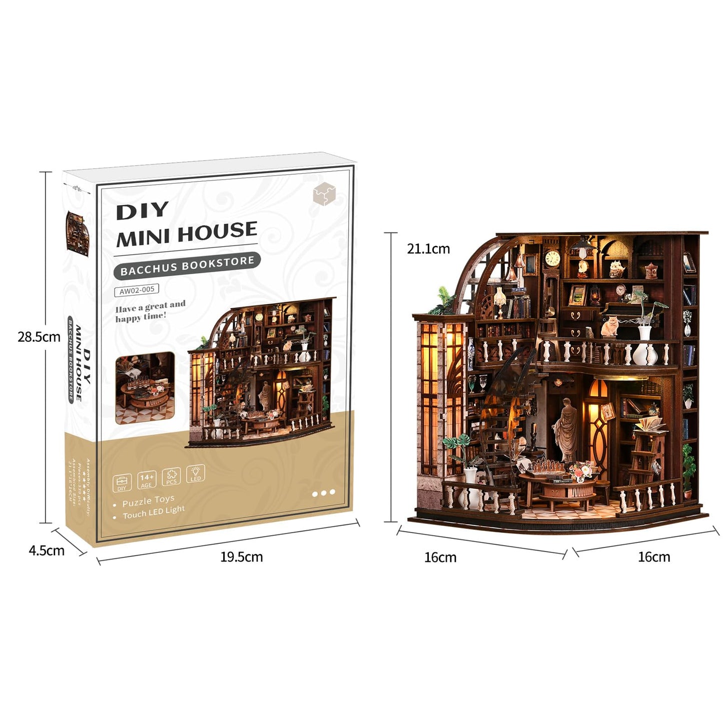 obzergem Book Nook Kit (Bacchus Bookstore) DIY Miniature Wooden Puzzle, Vintage Book Room with LED Lighting, Book Nook Kits for Adults, Bookshelf Miniature, Birthday Presents