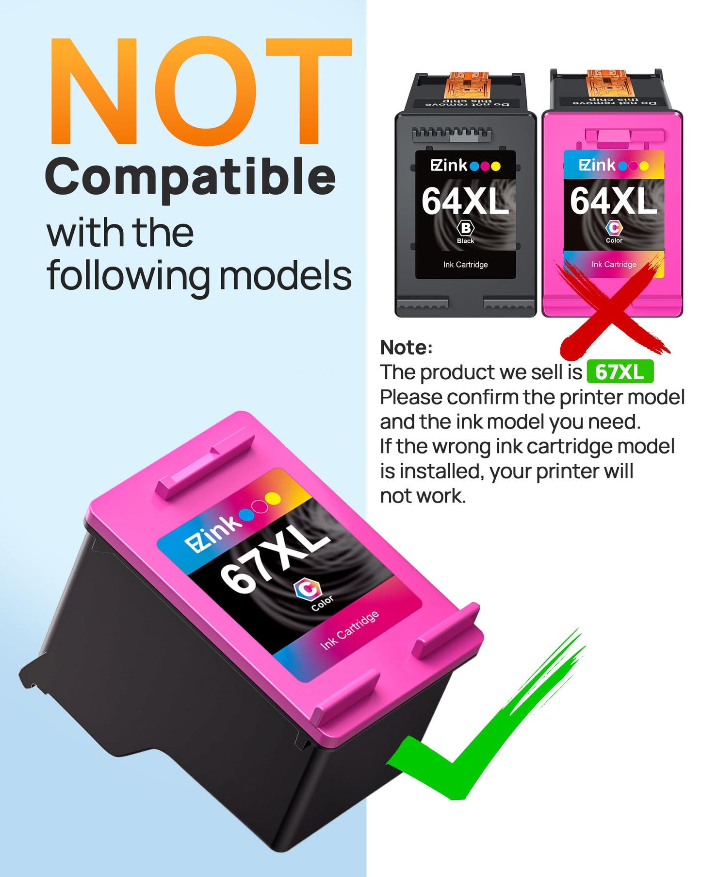67XL Printer Ink Remanufactured for HP Ink 67 67XL Ink Cartridges Black Color Combo Pack for HP DeskJet 2700 2755e 2700e 2800e 2855e 4155e 2852e Envy 6400 6055e 6000 6458e 6452e, Black and Tri-Color