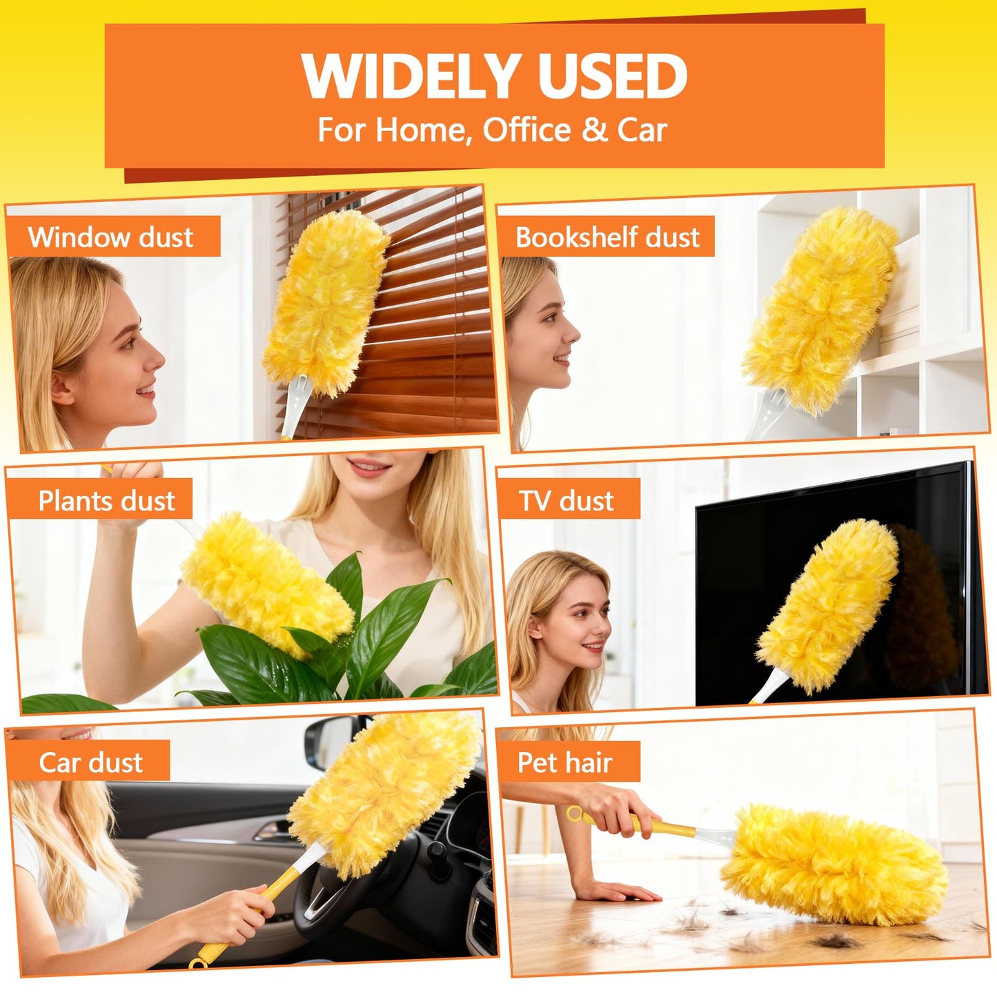 EKACO Heavy Duty Duster Refills for Swiffer Duster (60 Count) | 360° Unscented Disposable Multisurface Dusters with 1 Handle- for Home, Blinds, Fans & Corners, Yellow