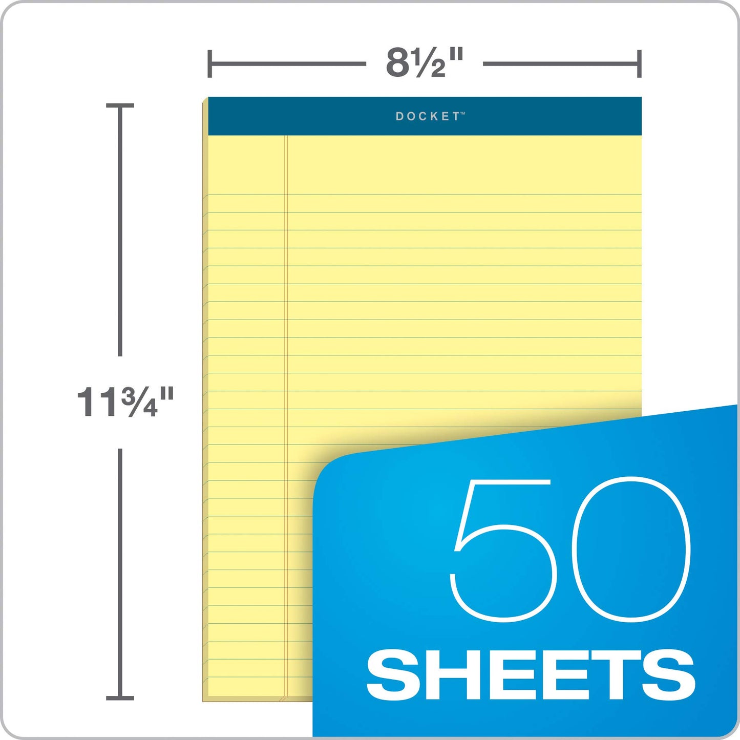 TOPS Docket Writing Pads, 8-1/2" x 11-3/4", Legal Rule, Canary Paper, 50 Sheets, 12 Pack (63400)