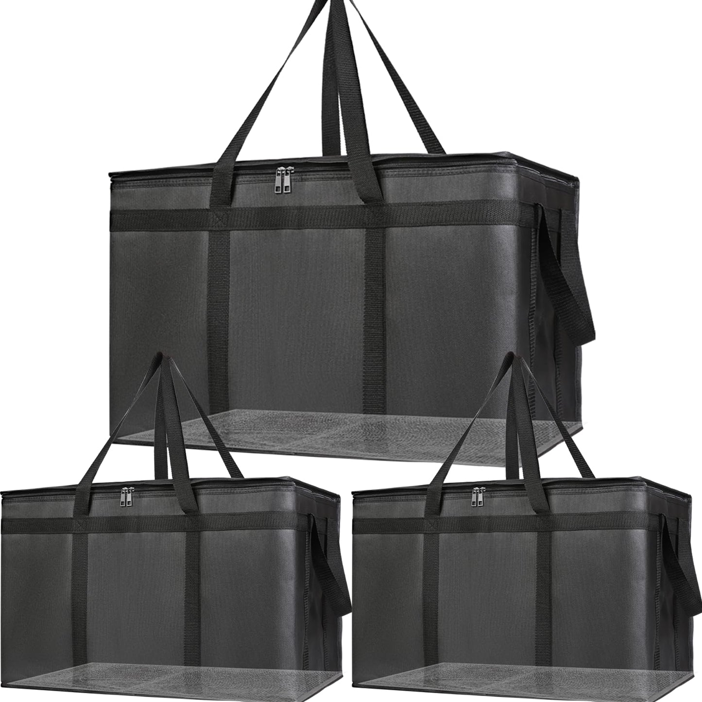 Bodaon Large 3-Pack Insulated Food Delivery Bag with hard bottom, XXXL Catering/Pizza Cooler Bags, Rideshare Delivery Bag, Thermal Cold/Hot Styrofoam Carrier for Travel/Shopping/Car