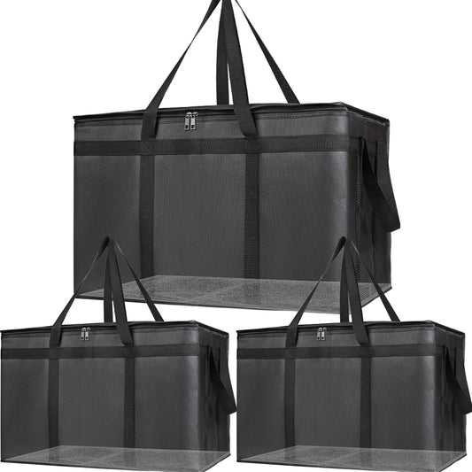 Bodaon Large 3-Pack Insulated Food Delivery Bag with hard bottom, XXXL Catering/Pizza Cooler Bags, Rideshare Delivery Bag, Thermal Cold/Hot Styrofoam Carrier for Travel/Shopping/Car