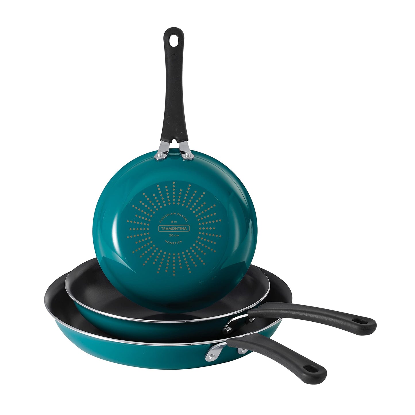 Tramontina Porcelain Enamel Non Stick 3-Pack Frying Pans, Skillet Set with Reinforced Nonstick Coating, Dishwasher and Oven Safe (Teal)