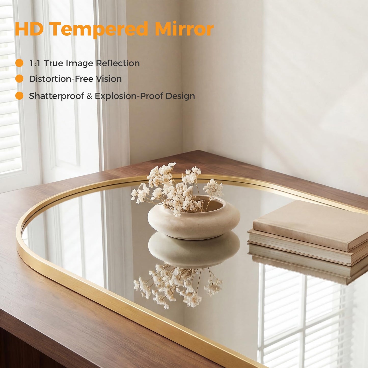 OLIXIS 24x36 Inch Arched Gold Bathroom Mirrors for Over Sink, Wall Mirror, Arch Bathroom Vanity Mirror with Matte Metal Frame and Tempered Glass for Home Decor, Living Room, Shatterproof