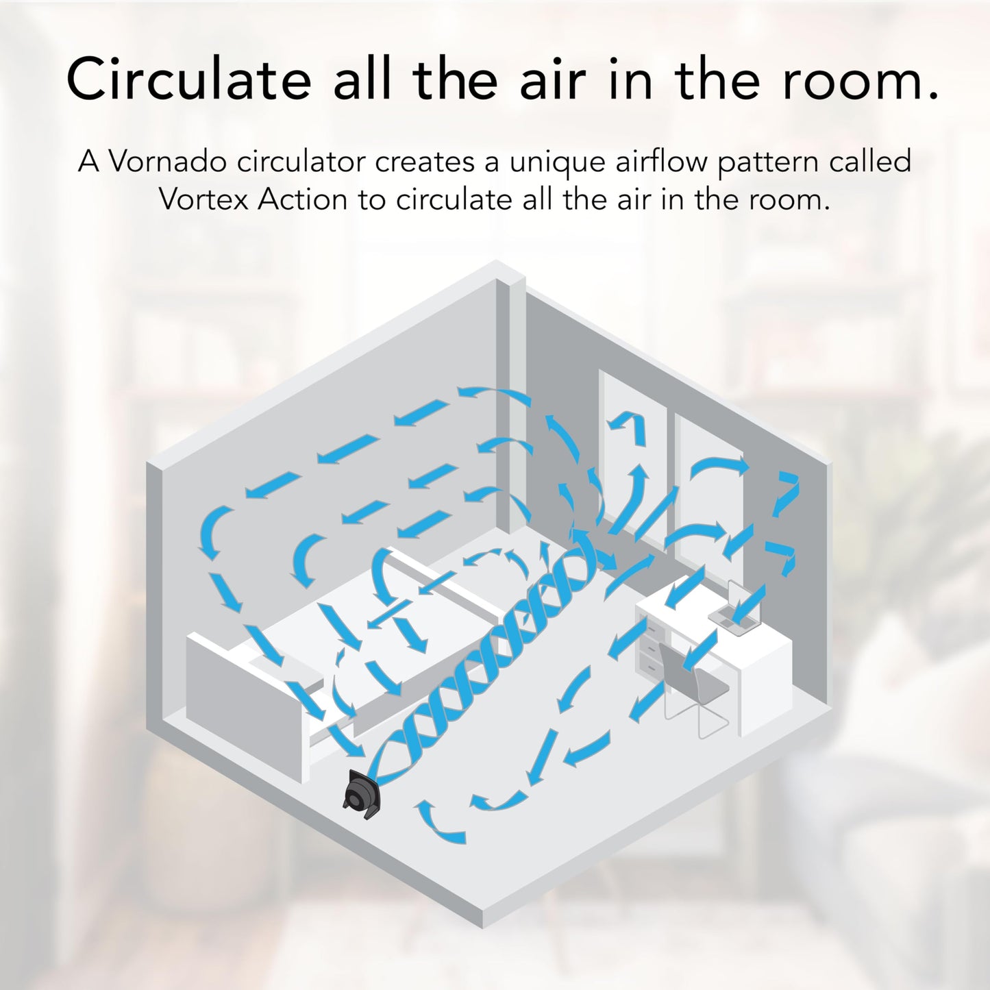Vornado 573T Small Room Air Circulator Fan with Pivoting Head, Easy Clean Removable Grille, 3 Speed Settings, Black