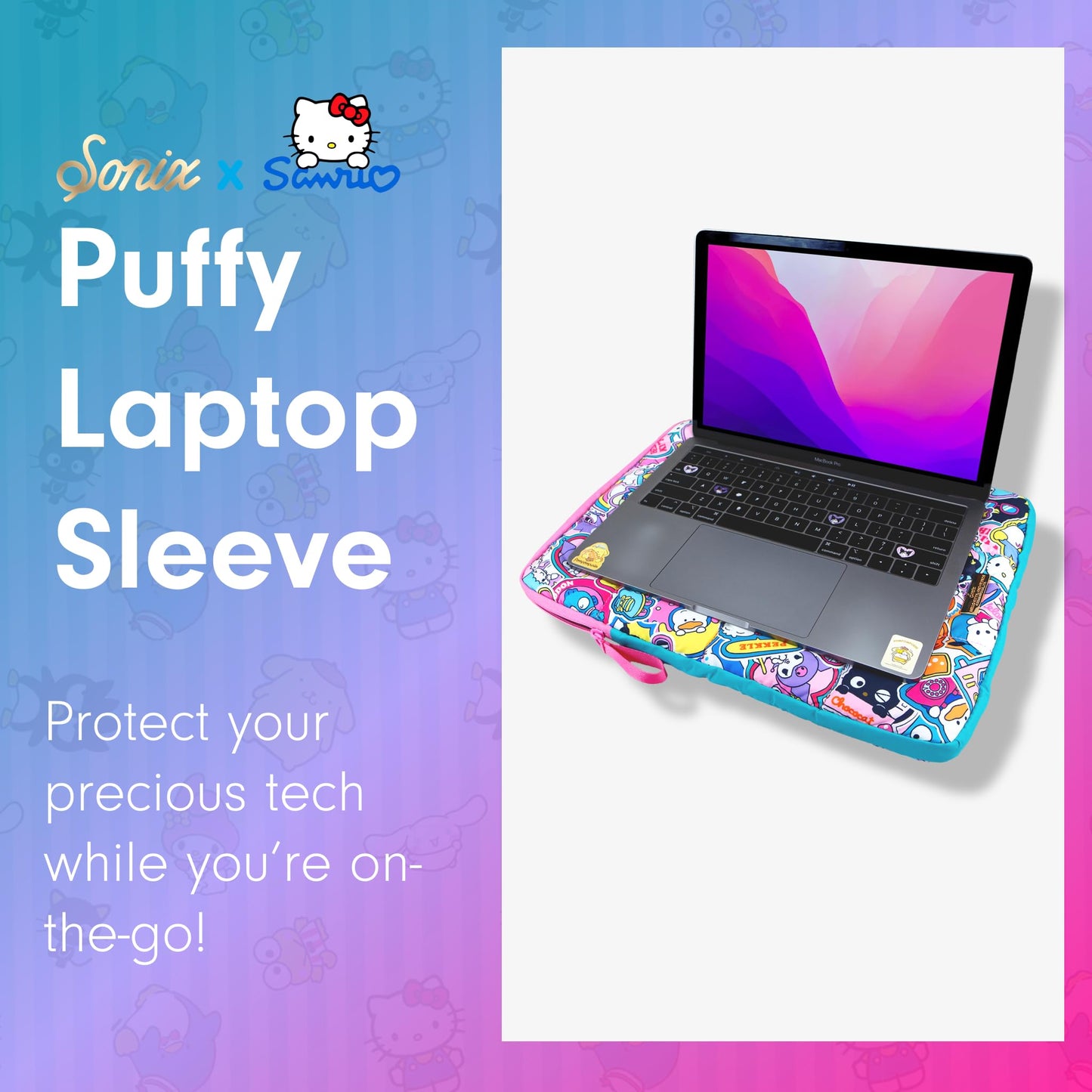 Sonix x Sanrio | Puffy Laptop Sleeve | 15-16 Inch, Quilted Pillow Puffer Laptop Carrying Case, Computer Sleeve | Hello Kitty & Friends Stickers