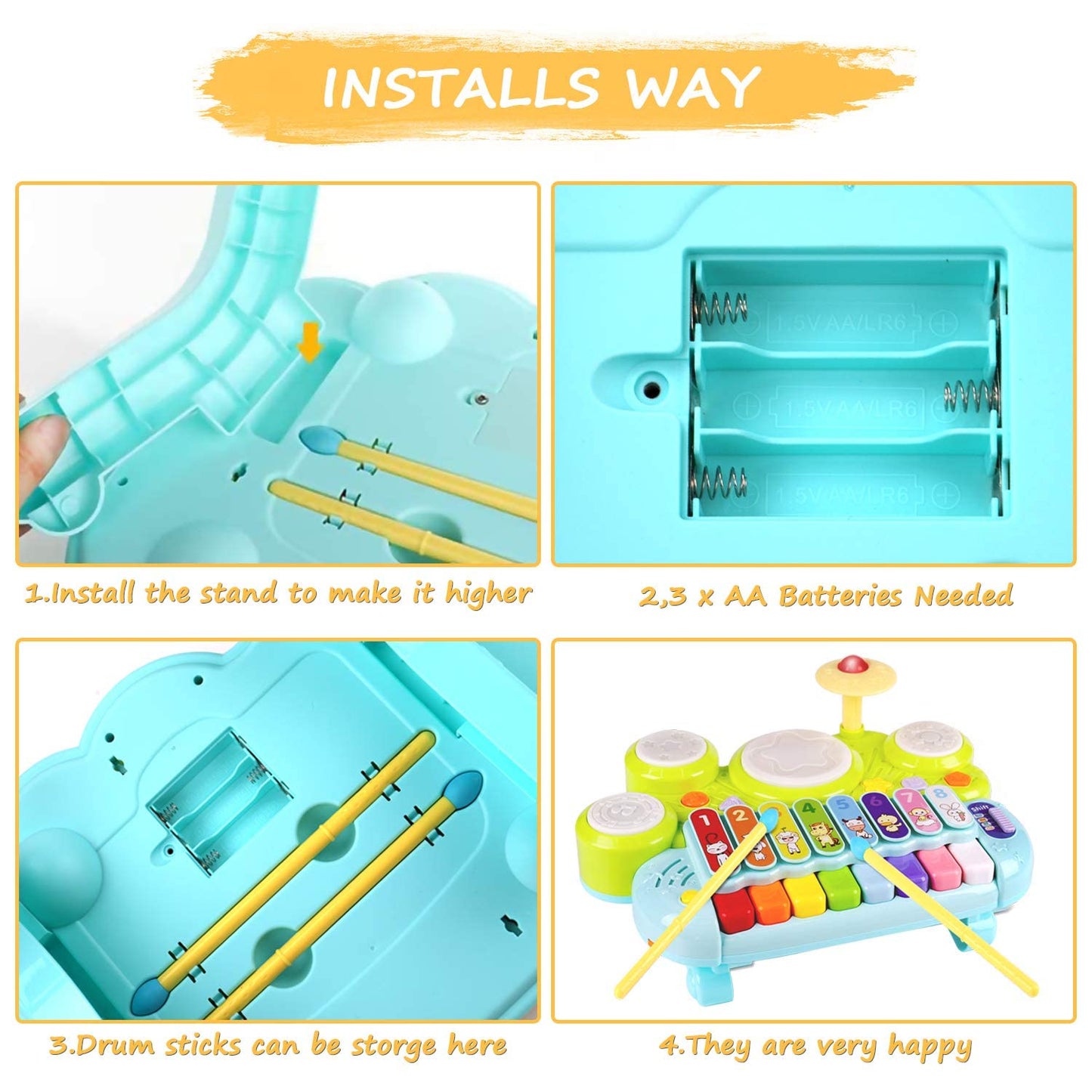 Baby Musical Toys 3 in 1 Piano Keyboard Xylophone Drum Set for 1 Year Old Girls Boys Toys Age 2 Music Instrument Learning Toys Toddlers 1-3 0-2 Birthday Easter Gift Infant Baby Toys 6 9 12 18 24 Month