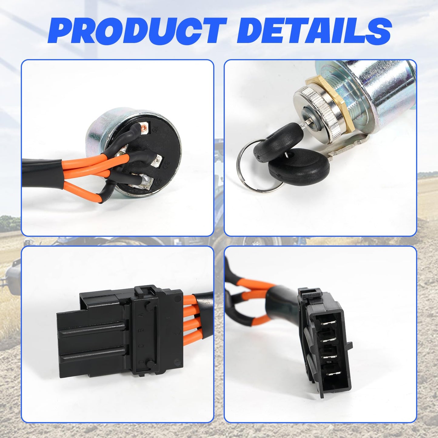 loosoo Ignition Lock Cylinder Starter Switch w/ 2 Keys Assembly 86569718 Compatible with New Holland Tractor 1530 1630 1725 1925 TC25 TC25D TC29 TC29D TC33 TC33D, 5A 12V, 2 Positions