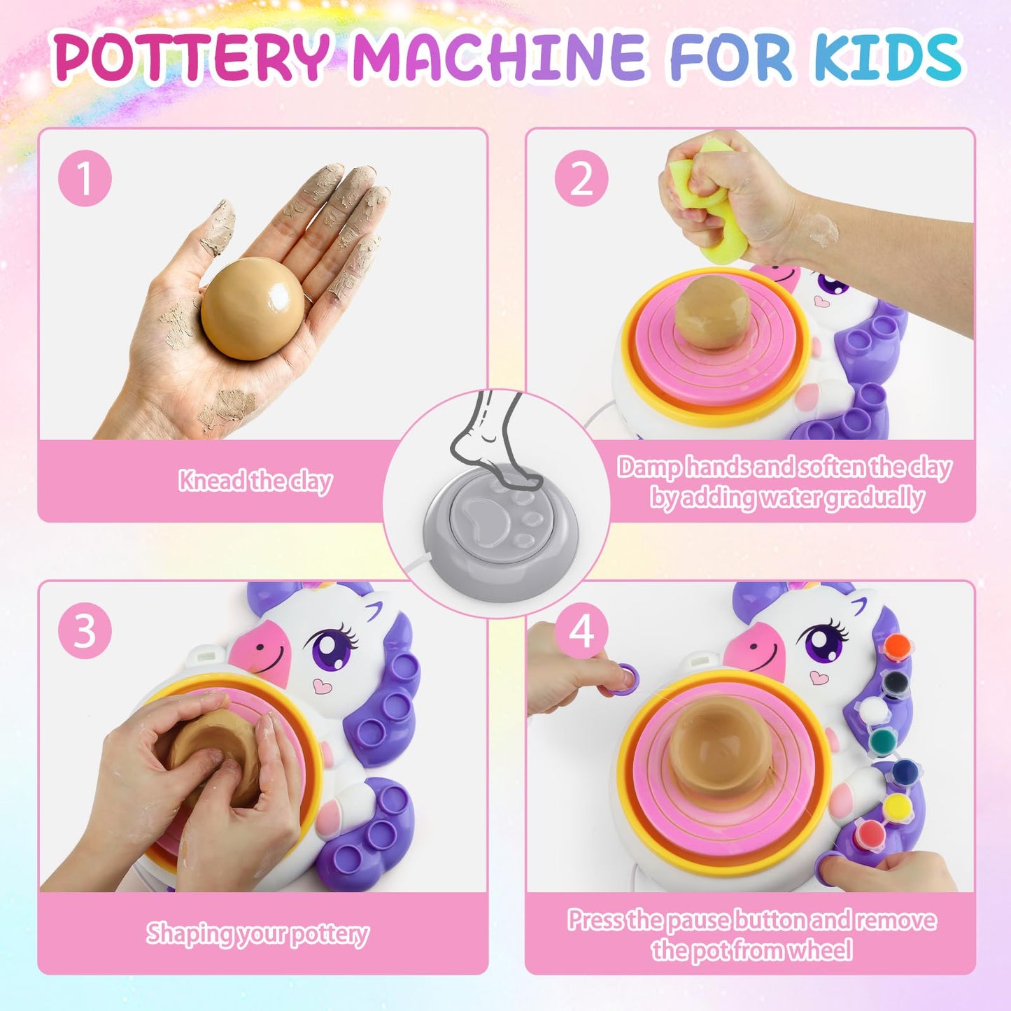 Aujazyble Pottery Wheel - Complete Pottery Kit Art Supplies Arts and Crafts Gift, Unicorn