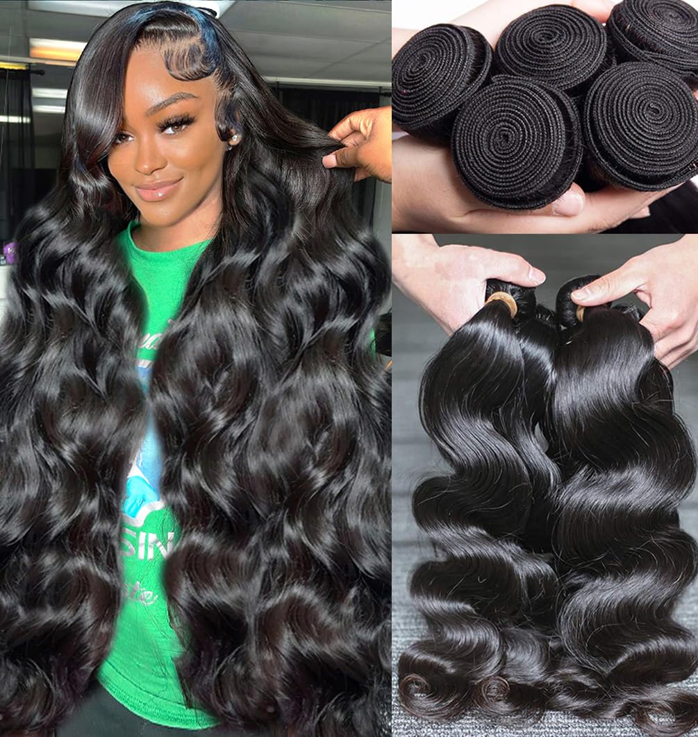 Human Hair Bundles Body Wave 4 Bundles （16 18 20 22) 12A Grade 100% Unprocessed Brazilian Virgin Human Hair Body Wave Bundles Double Weft Human Hair Extensions Natural Black Color