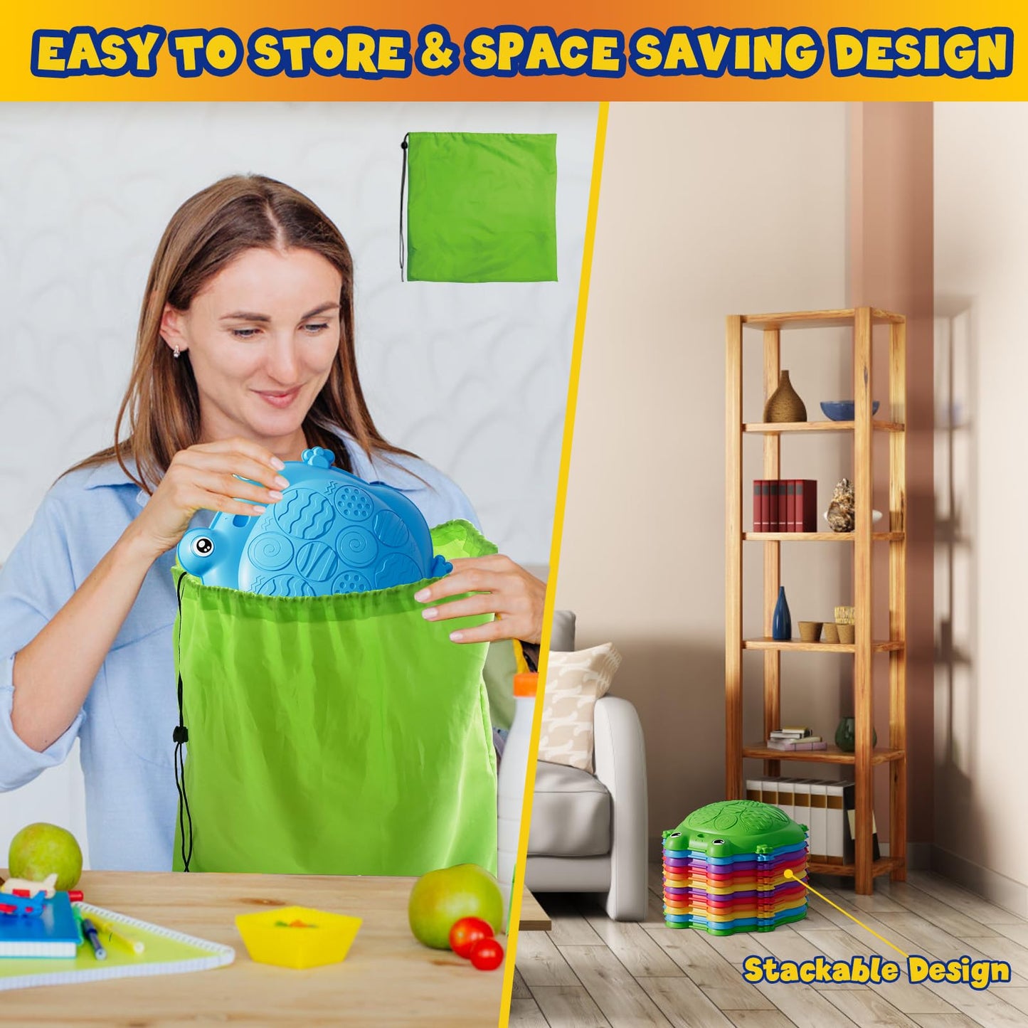 HYES Stepping Stones for Kids, 12PCS Non-Slip Toddler Balance Steps Stones, Obstacle Courses Sensory Toys, Coordination Game Gift for Boys Girls Indoor Outdoor Play