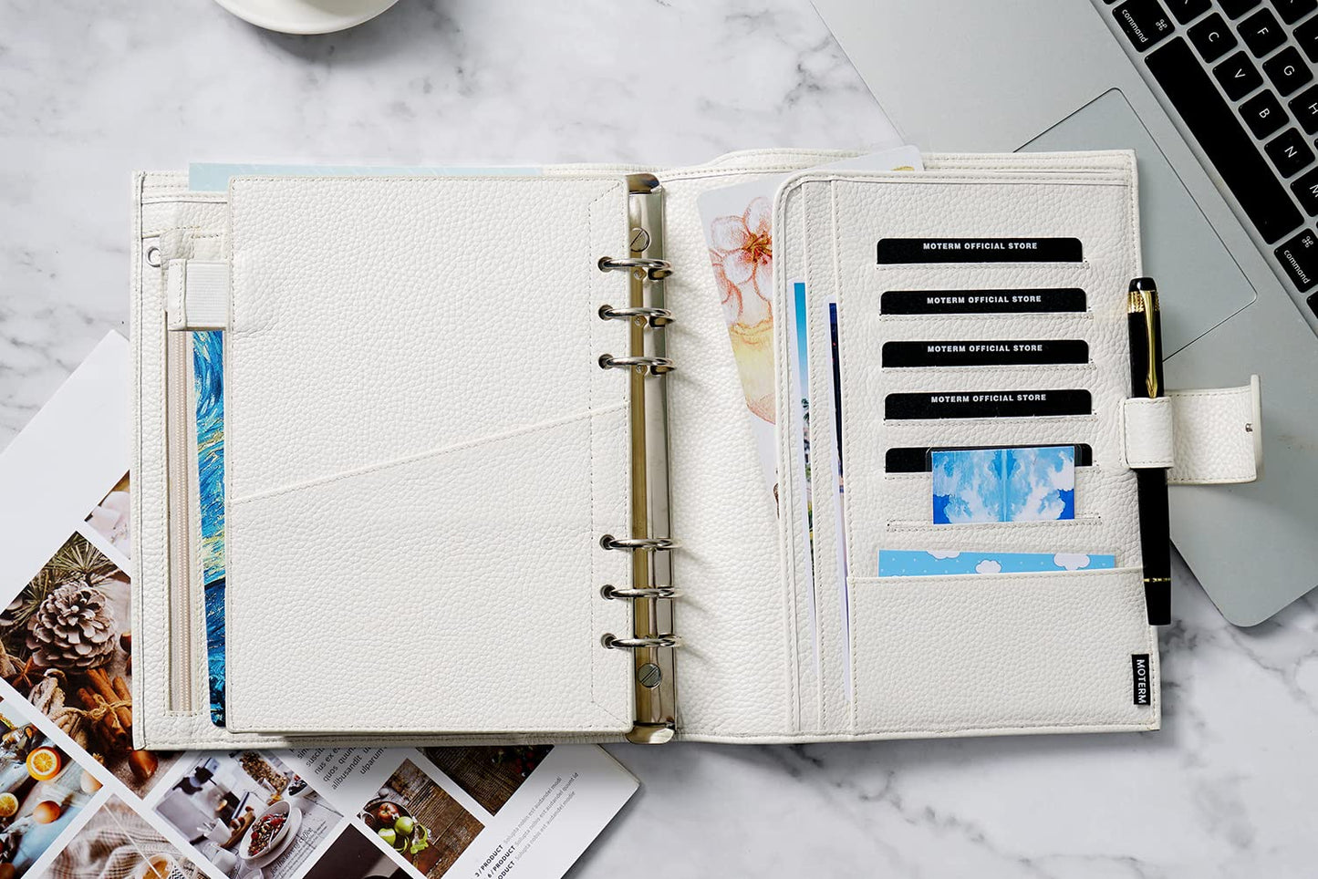 Moterm A5 Luxe Rings Planner - Genuine Leather Binder Organizer (30mm Ring, Pebbled-Cream)