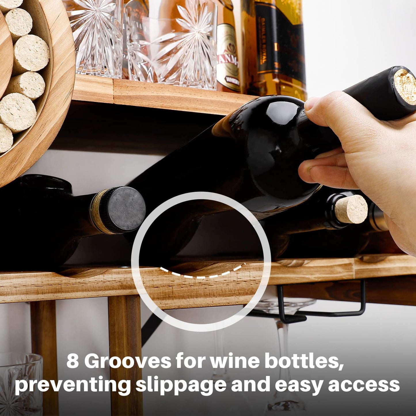 Homde Wine Rack Wall Mounted Wood,Alcohol Shelf with Bottle Stemware Glass Holder Rustic, Airplane Shape Multi Functional Liquor Display Storage for Home Bar (Light Brown)