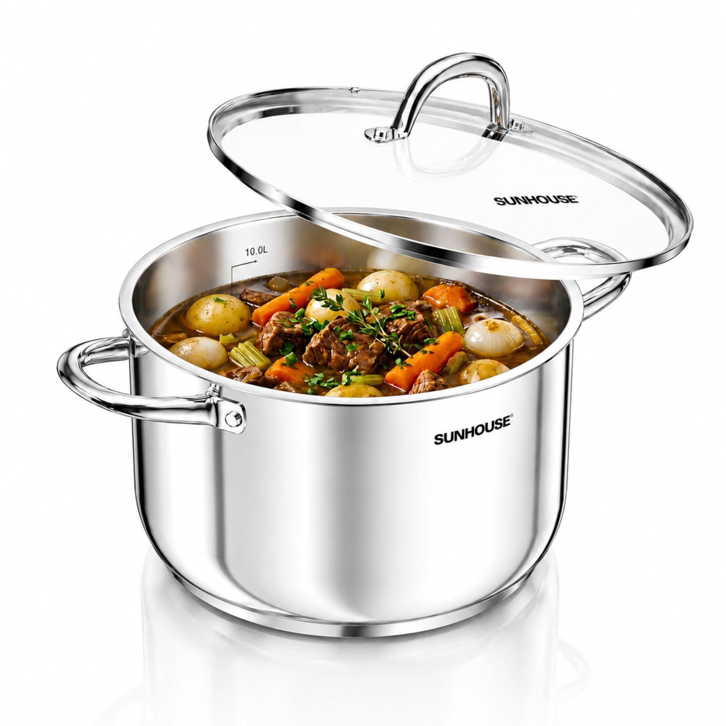Sunhouse Stock Pot with Lid - 12 QT Large Pot for Cooking Pasta, Soup, Spaghetti - Impact Bonding Base Big Stainless Steel Pots for Canning, Boiling - Oven Safe & Induction Compatible Cookware