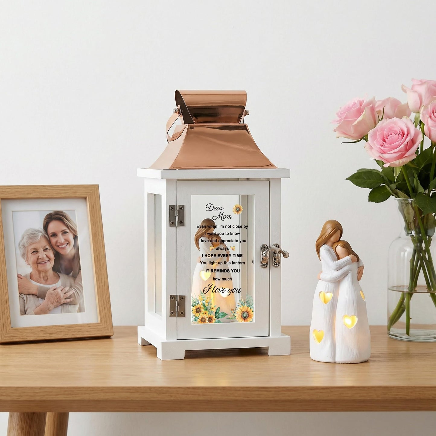 HugMemories Gifts for Mom from Daughter, for Mom, Meaningful Mom Birthday Gifts, Lantern with Mother and Daughter Hand Painted Figure