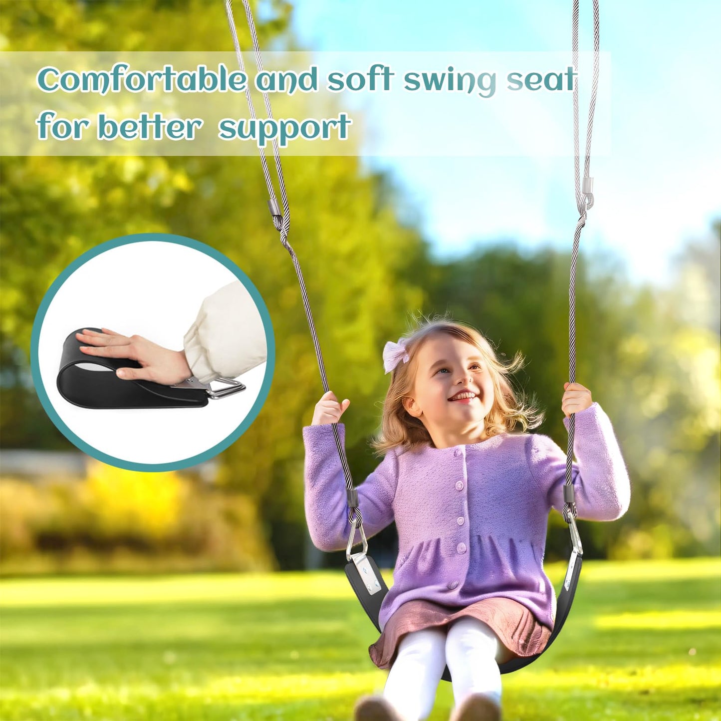 2 Pcs Swing Seat with Metal Triangle Ring 30.4 x 5.9 Inch, Support 300lb, Heavy Duty Swing Set Replacement Accessories for Kids & Adults Outdoor, Playground,Trees, Backyard (Black)