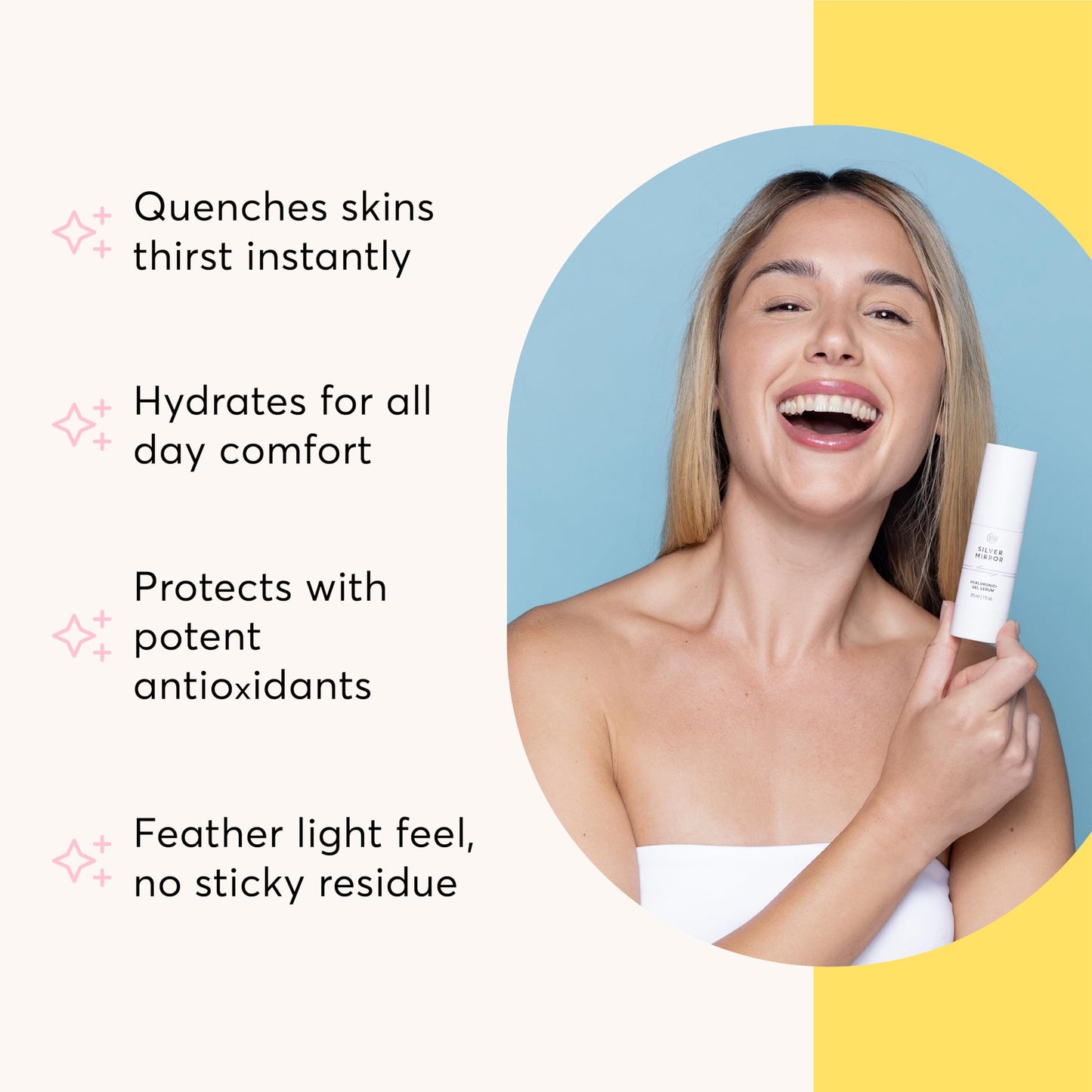 Silver Mirror Hyaluronic Acid Face Serum for All Skin Types, Skincare Solution, Hydrating and Moisture-Locking Serum, Lightweight Facial Serum, 1 fl oz