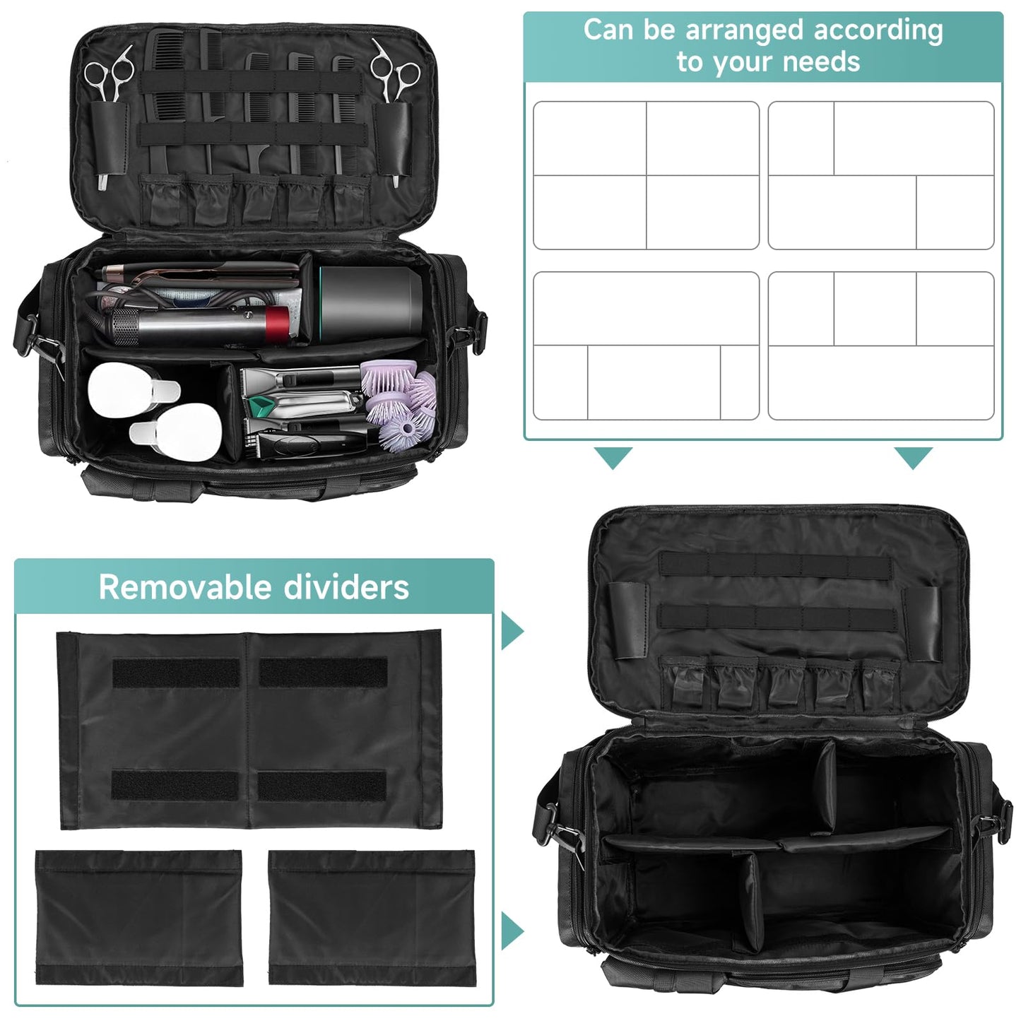 LASUK Barber Hairdressing Bag Supplies Bag with Adjustable Dividers, Barber Tools Storage Bag Hair Clipper Case Organizer for Scissors Clippers Trimmers & Haircut Kits, Barber Travel Case