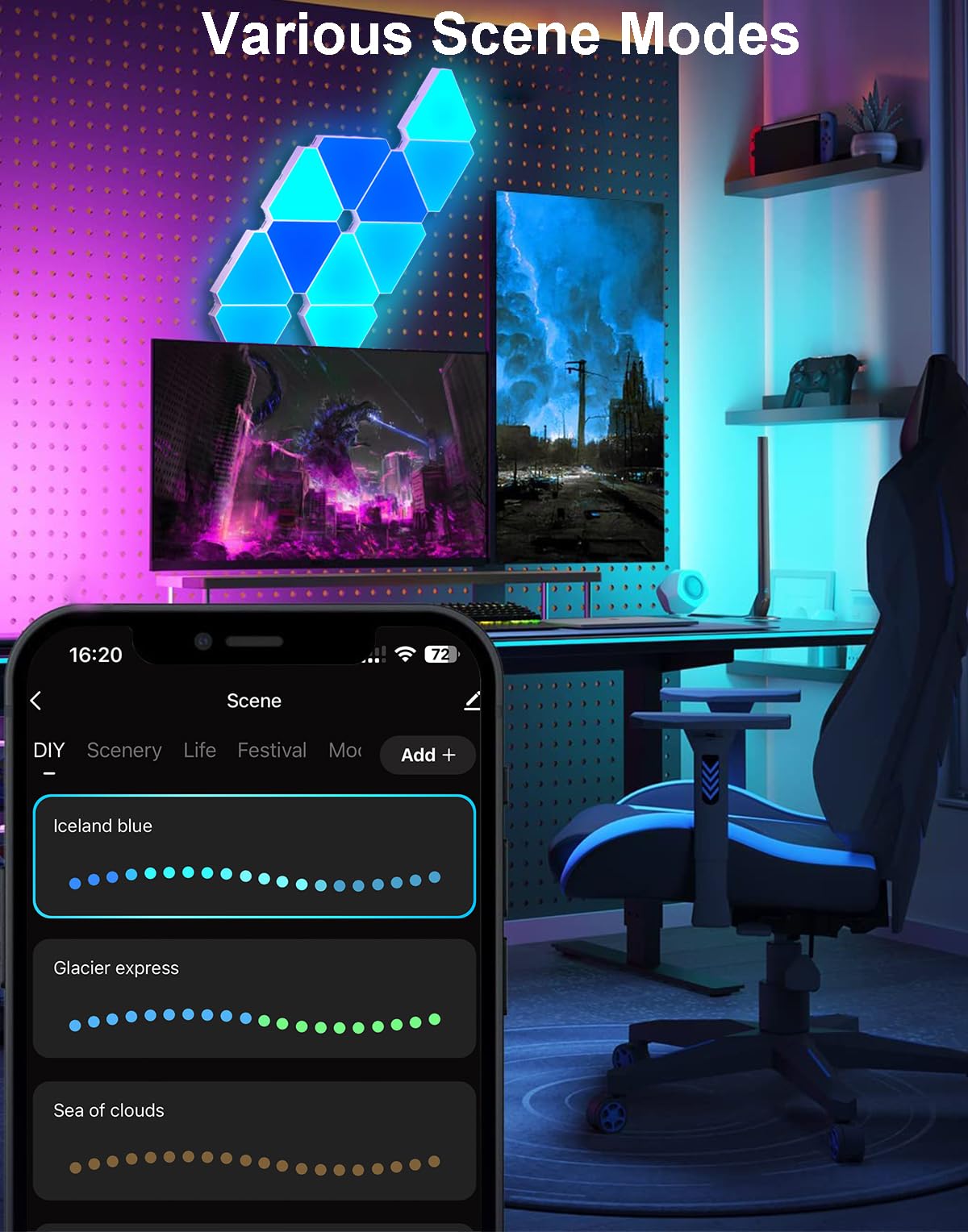 Triangle LED Lights for Gaming Setup, RGB Triangle Wall Lights for Bedroom, Smart Home Light Panels Works with Alexa Google Assistant,APP/Voice/Remote Controlled,Music Sync Gaming Room Decor,12 Pack