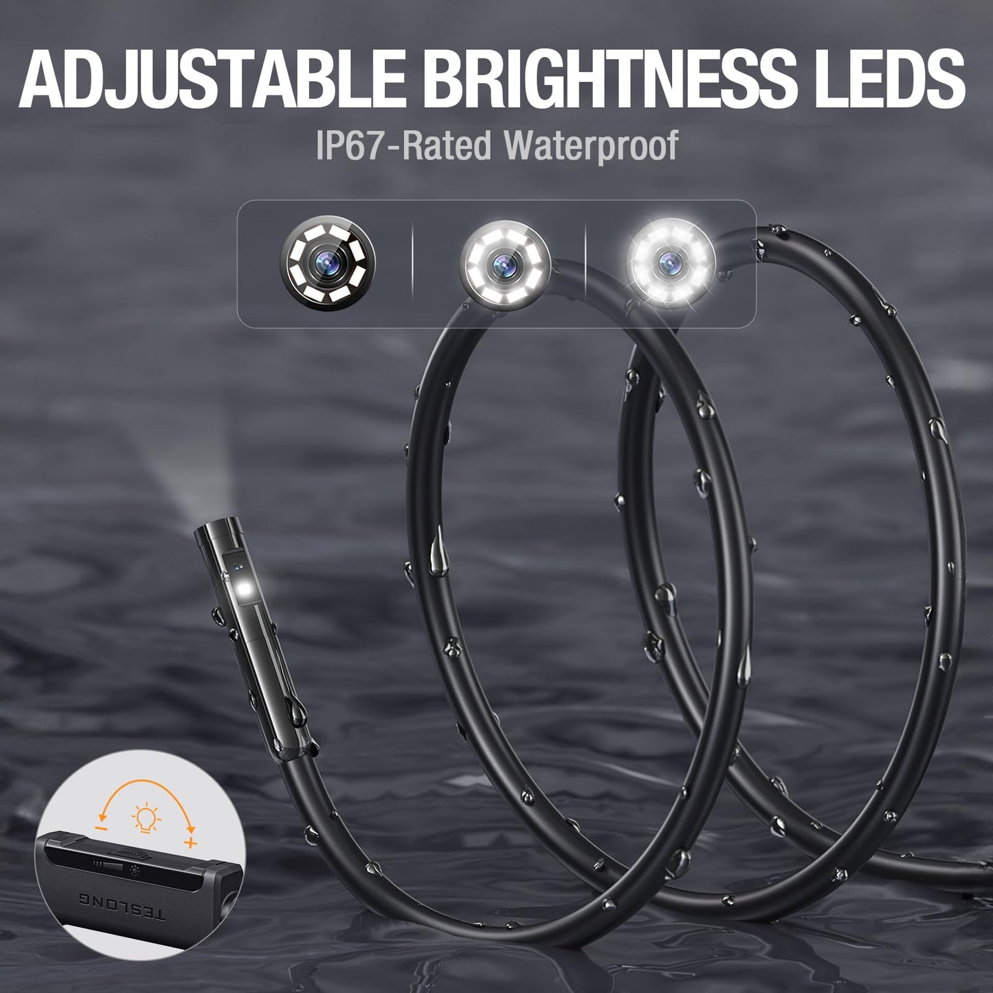 Dual Lens Endoscope with Light, Teslong USB-C Borescope Inspection Camera with 8+1 LED Light, Flexible Waterproof Fiber Optic Camera Snake Scope Compatible with iPhone 15, Android Phone(16.5FT)