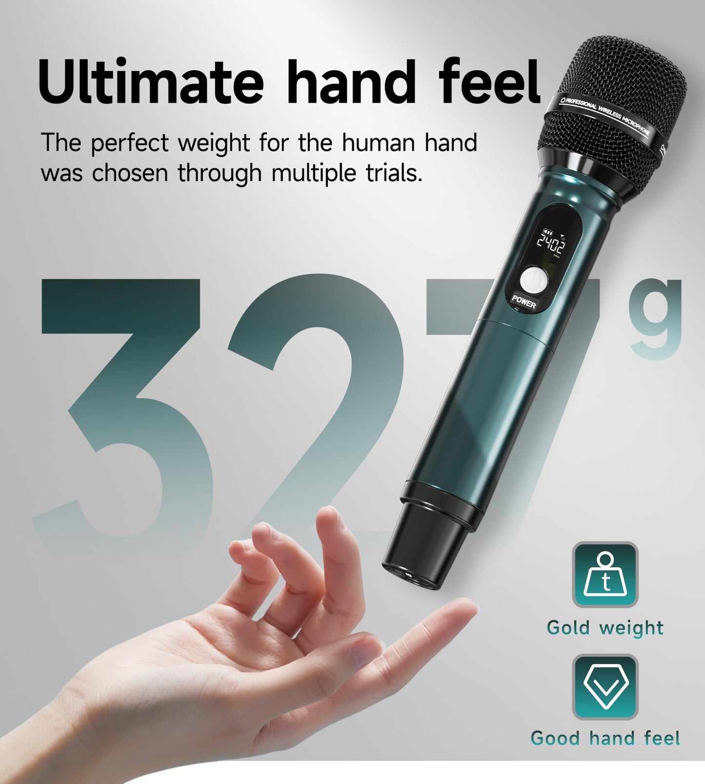 Wireless Microphones, Professional Dual Wireless Microphone with 240 ft Effective Range, 3ms Transmission Rate, Studio Grade Sound Pick Up Mic Head, Metal Body, Microphone for Singing, Speech