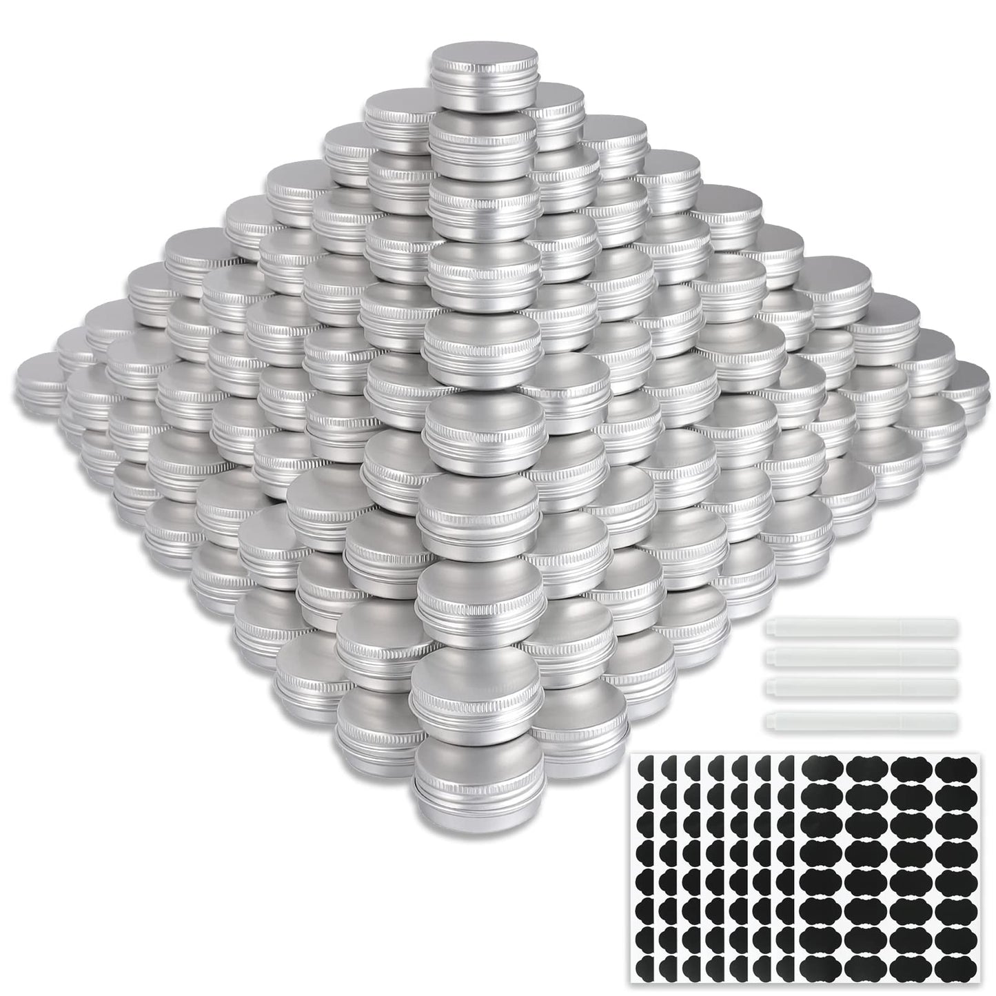 OBKJJ 234 Pack Round Cans with Screw Lid 1/2 OZ Aluminum Metal Tins,for DIY homemade lotion bars, salves, and candles, Balms, Spices, Beard Balm, Crafts with 6 Markers 8 Sheets Label Stickers