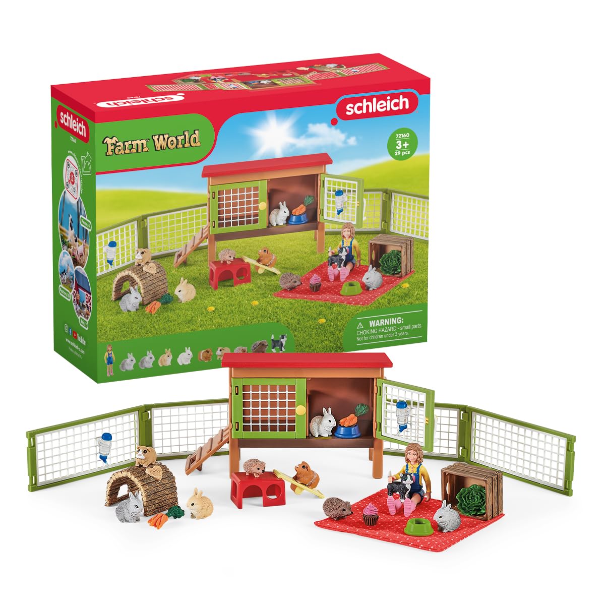 Schleich Farm World Little Pets Pen and Picnic Playset - Tiny Pets Farm Friends with Girl, Pet Shelter, Pen, Toys, Food and Accessories, Miniature Animals, 26-Piece Kids Toy for Boys and Girls
