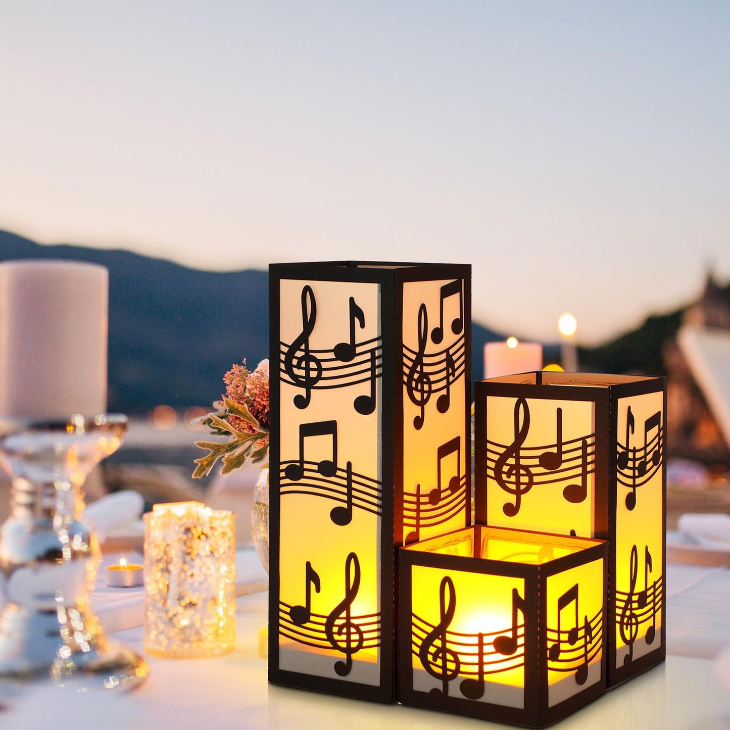 Rossesay 24 Pcs Music Party Decorations Music Note Centerpieces for Table 3 Size Musical Note Paper Lantern Boxes with LED Tealights for Musical Themed Wedding Birthday Baby Shower Party Room Decor