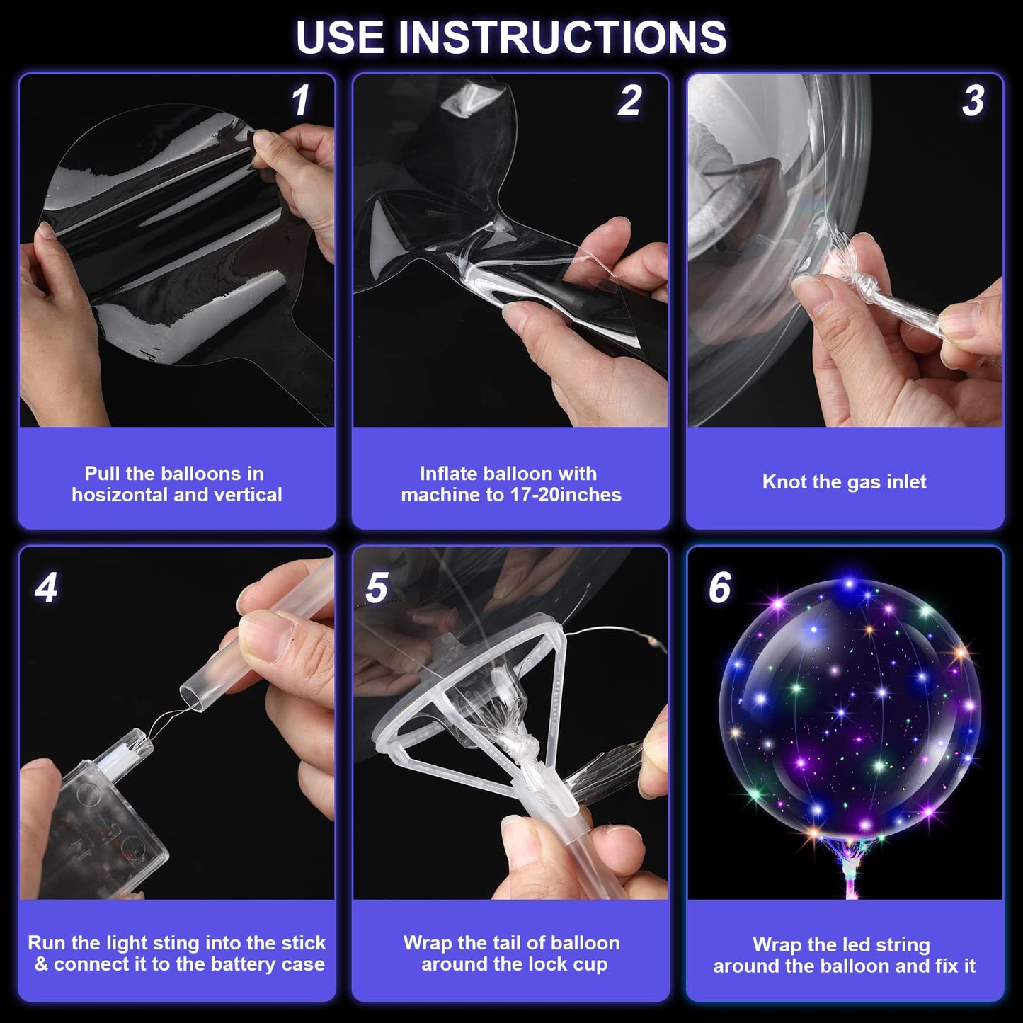 Libima 50 Pcs Light up LED Balloons Bulk 20 Inches Clear Flashing Glow in the Dark Balloons with Handles and String Lights for Wedding Birthday Baby Shower Party Outdoor Yard Decoration