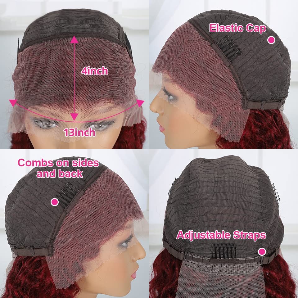 Jasperel Burgundy Deep Wave Lace Front Wigs Human Hair Glueless 22 Inch 99J 13x4 Hd Lace Frontal Wigs Human Hair for Black Women Wine Red Colored