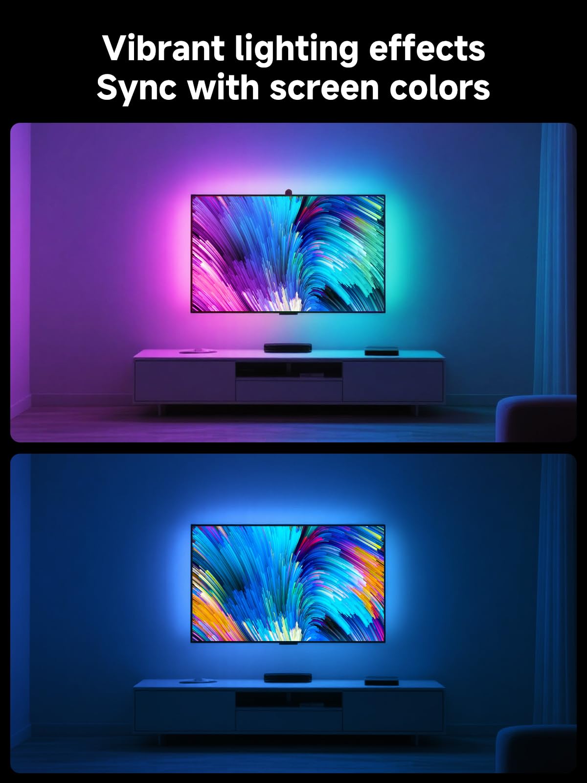 GIPOYENT TV LED Backlight with Camera, 20.34FT RGB Lights Sync to Screen for 65–100 Inch TVs, Smart App Control, Music Sync Color Changing LED Strip Lights for Gaming, Movies, Bedroom