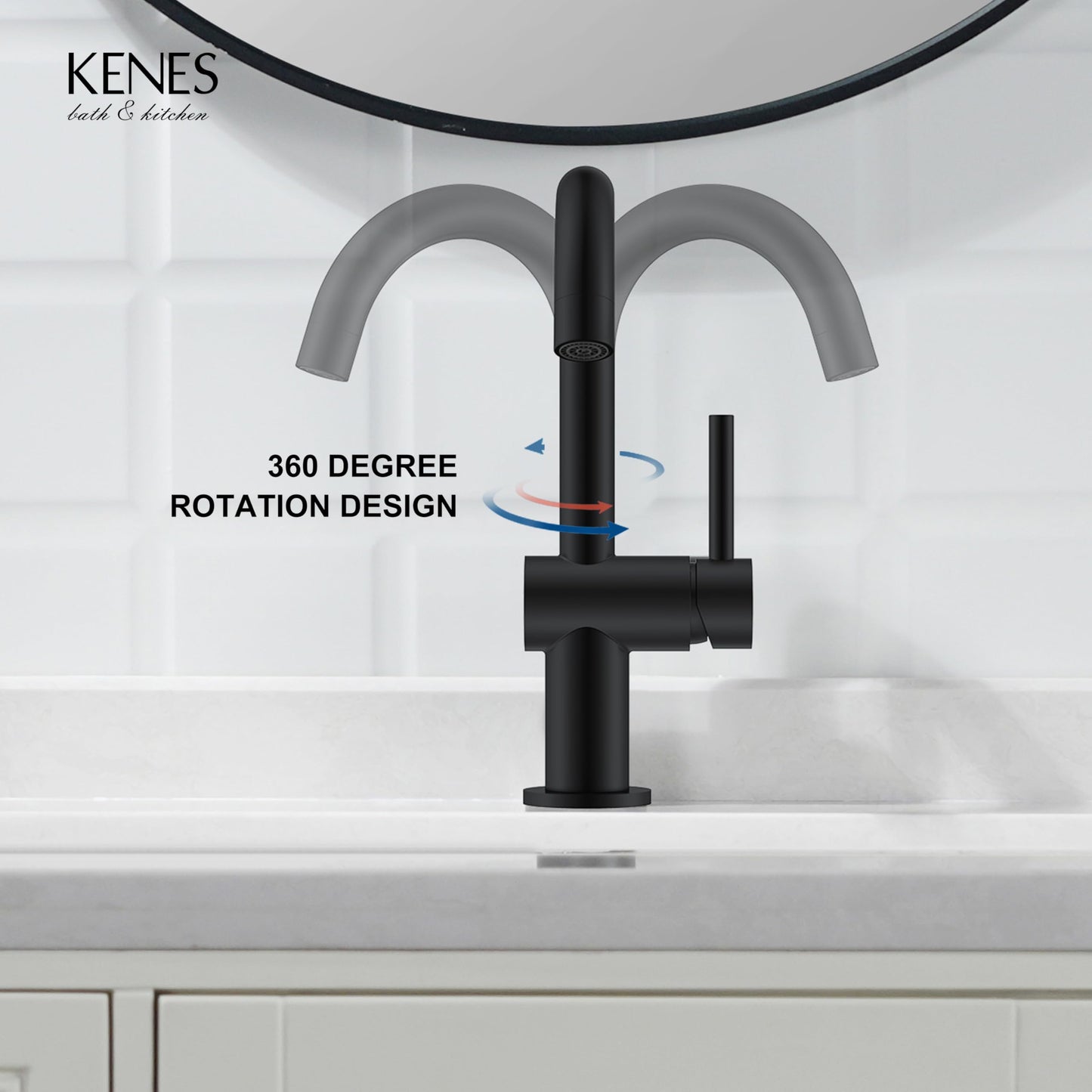 KENES Matte Black Bathroom Sink Faucet, Bathroom Faucets Single Handle Modern Prep Wet Bar Sink Faucets with Drain Assembly & Deck Plate, Farmhouse RV Camper Outdoor Utility Faucet, KE-9005B-2