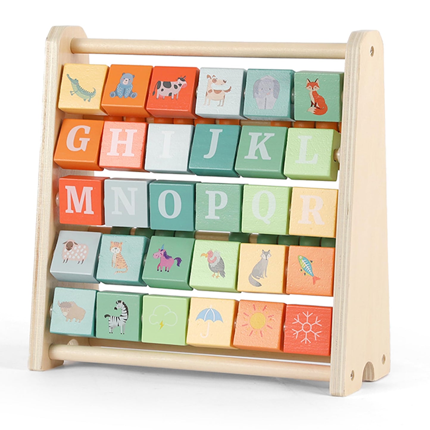 FReniland Wooden Activity Cube - Double Sided Abaco and Alphabet Tiles for Toddlers 18 Meters, Educational Learning Toy for Math and ABC Fun