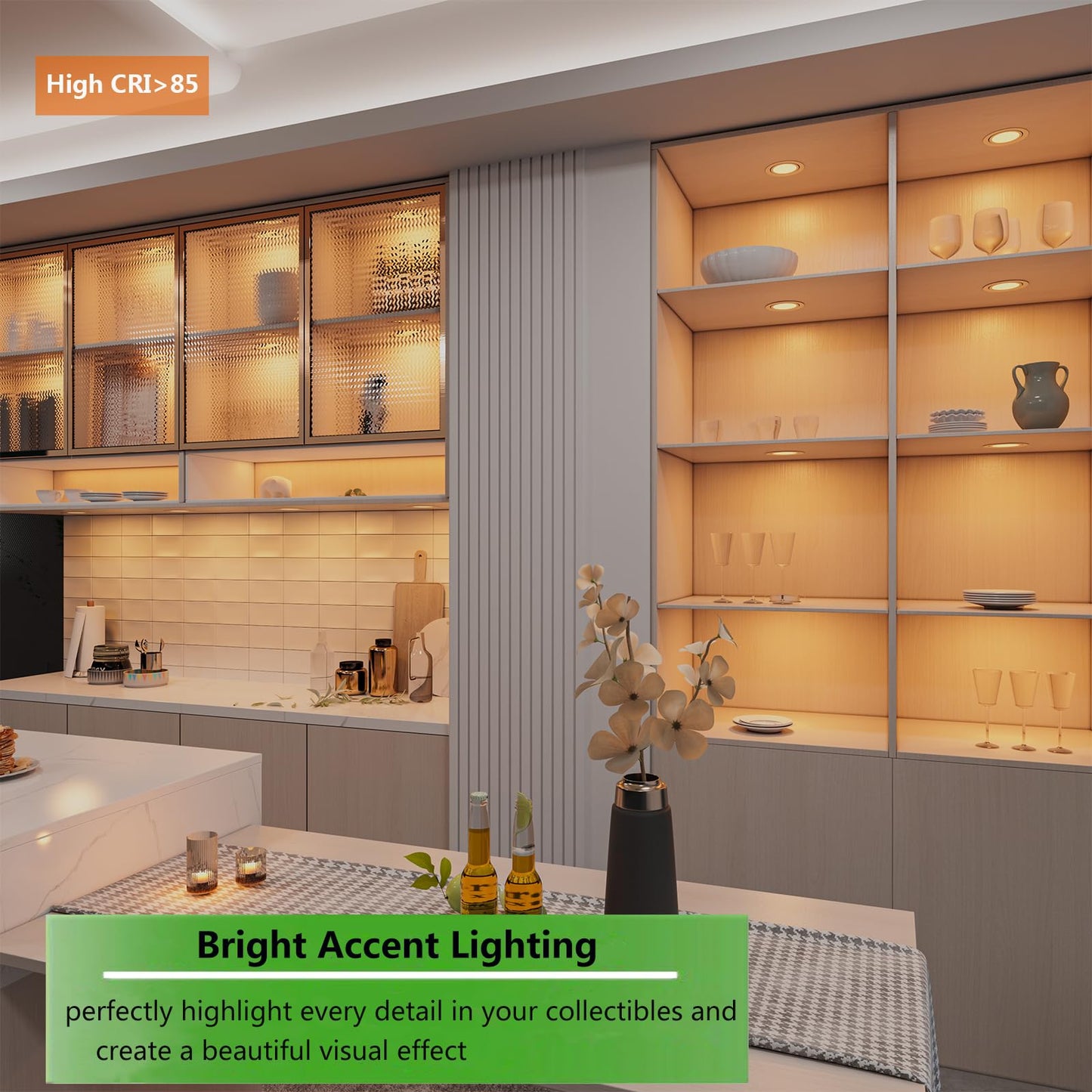 Smart Puck Lights LED Under Cabinet Lighting 2700k-6500k Dimmable Works with Alexa,Google Home,APP & Remote,12V,2W/pc,Recessed Kitchen Lamp Plug In for Counter,Display Shelf,2.5Inch Cutout,6pcs,Sliver
