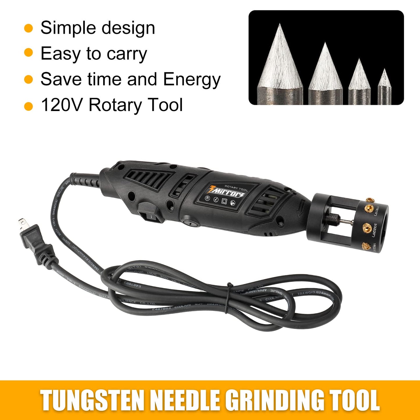 3mirrors Tungsten Electrode Sharpener Grinder For TIG welding, Four-angle Tungsten Electrode,TIG Welding Rotary Tool With Flat Grinding Block, Multi-Angle Offsets,5 Diamond Wheels, 2 CNC Mandrels
