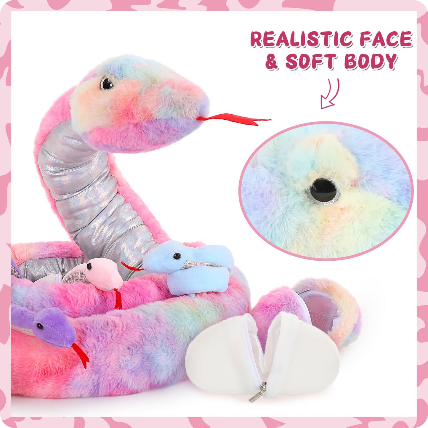 MorisMos Gaint Snake Suffed Animal, Pink, 200cm