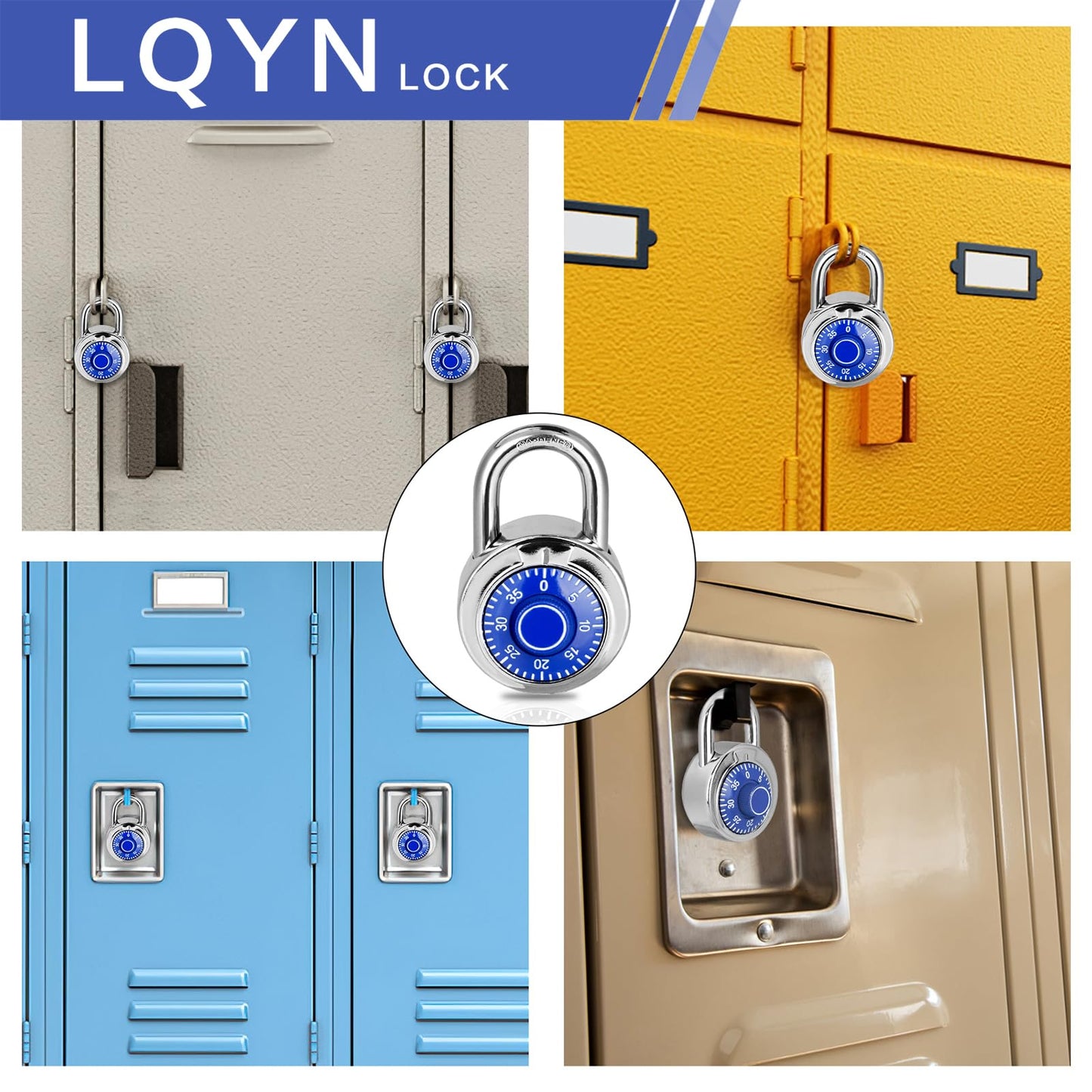 Combination Lock, LQYN Standard Dial Combination Lock, Pack of 24; Blue Turnplate, 2 in. Wide, Fixed Three Digital Combination, for School, Gym & Locker, Toolbox, Gate