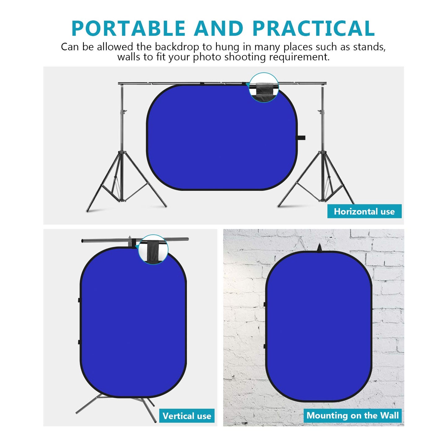 NEEWER Chromakey Backdrops, Double-Sided Blue and Grey Screen, 2 in 1 Foldable and Reversible Background for Photography, Gaming and Live Streaming, 5 x 6.6 inches/1.5 m x 2 m (Blue/Grey)